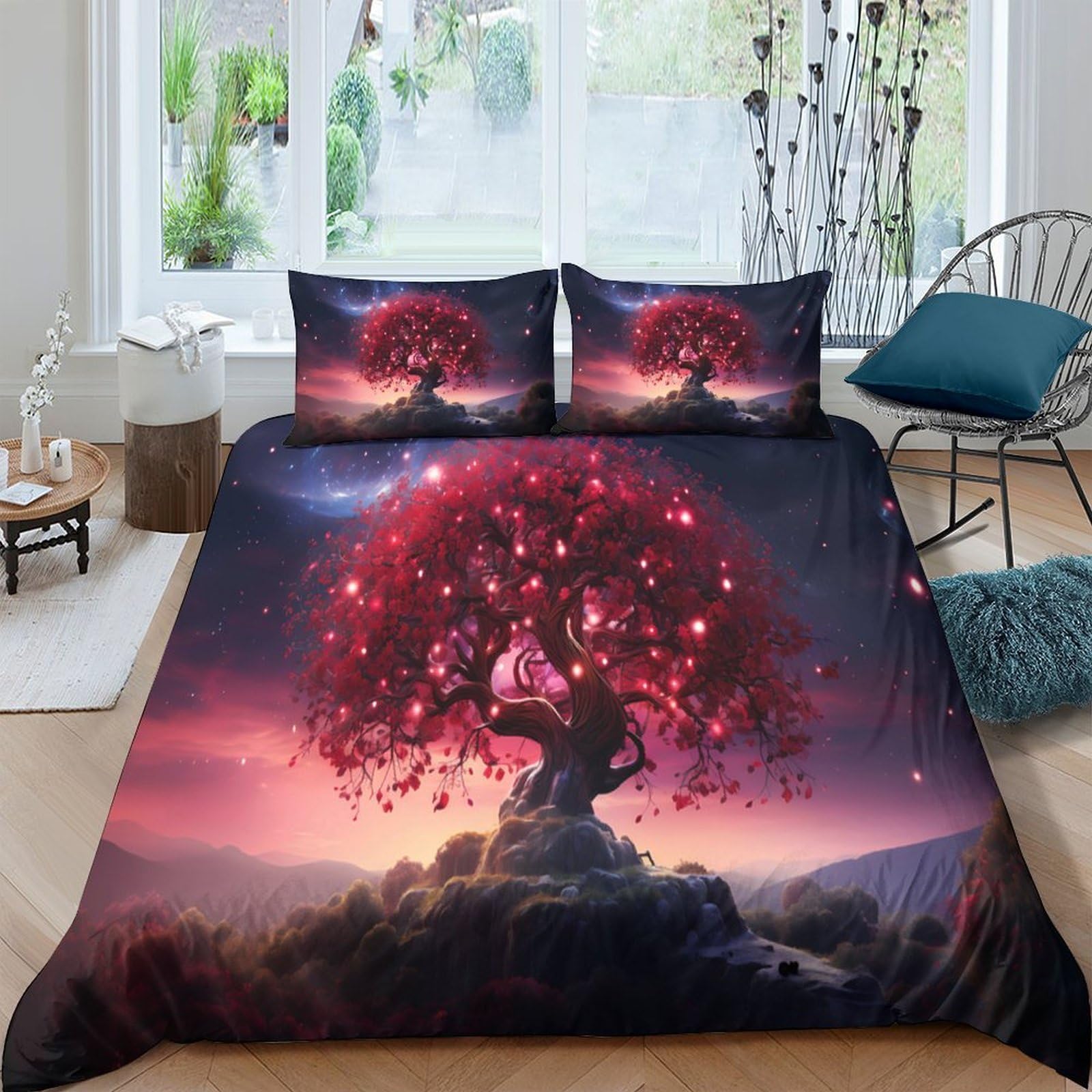XFKLYNVCJ 3D Printed fantasy tree Comforter Cover Brushed Microfiber magical glowing forest Bedding Cover Hypoallergenic Shrink Resistant Breathable Lightweight for All Season Use Single（140x200cm）
