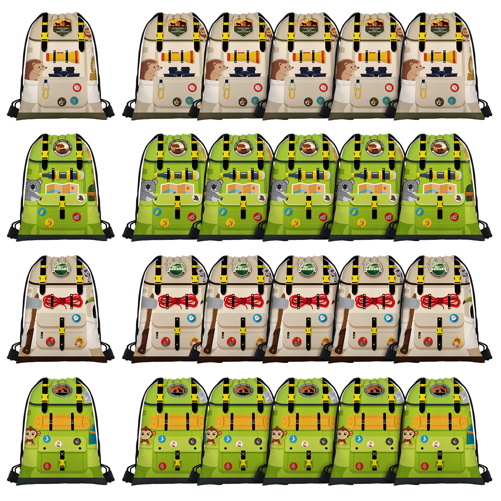 Sanwuta 24 Pcs Jungle Party Favor Safari Drawstring Bags Safari Gift Drawstring Backpack Zoo Animals Goodie Bags for Holiday Birthday Party Supplies