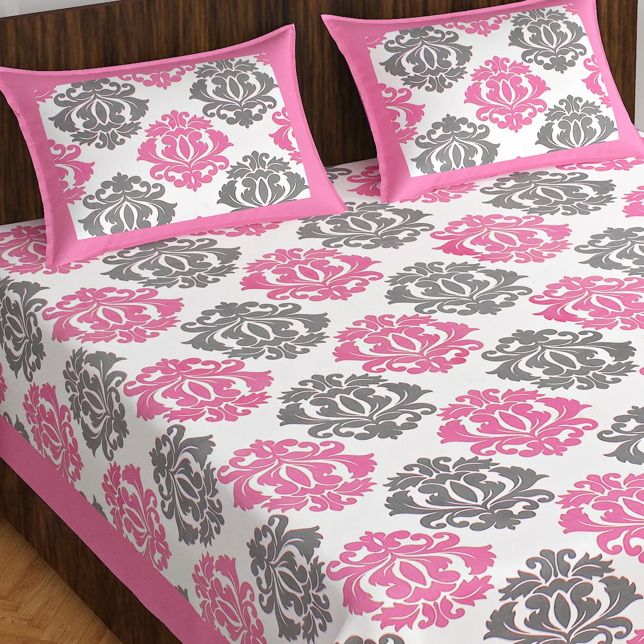 BedZone 100% Cotton Rajasthani Jaipuri Traditional Floral King Size Double Bedsheet with 2 Pillow Covers - Pink PinkCity (B0CKMTQWXR) Amazon Price History, Amazon Price Tracker