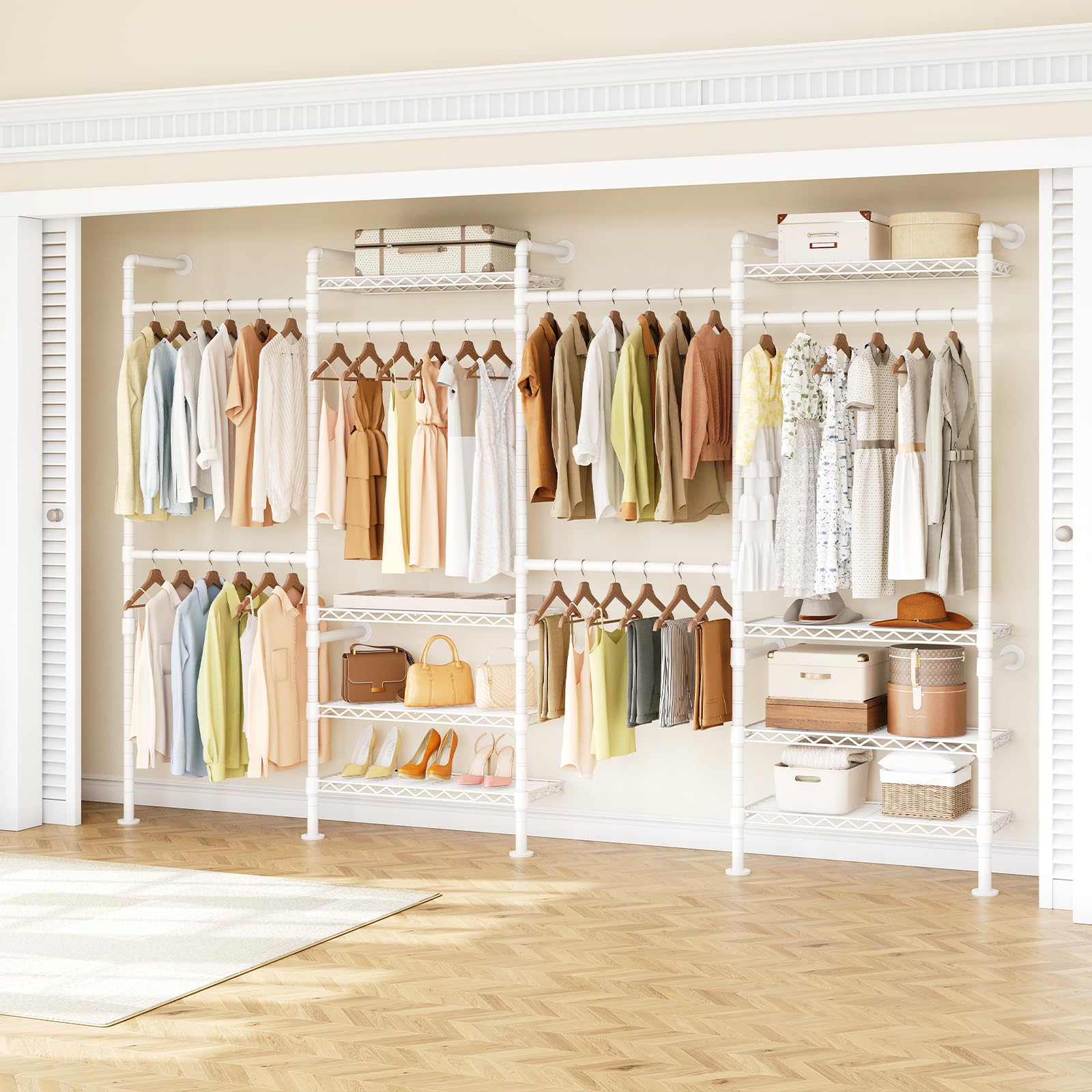 H4 Wall Mounted Closet System, Expandable Industrial Pipe Clothing Rack