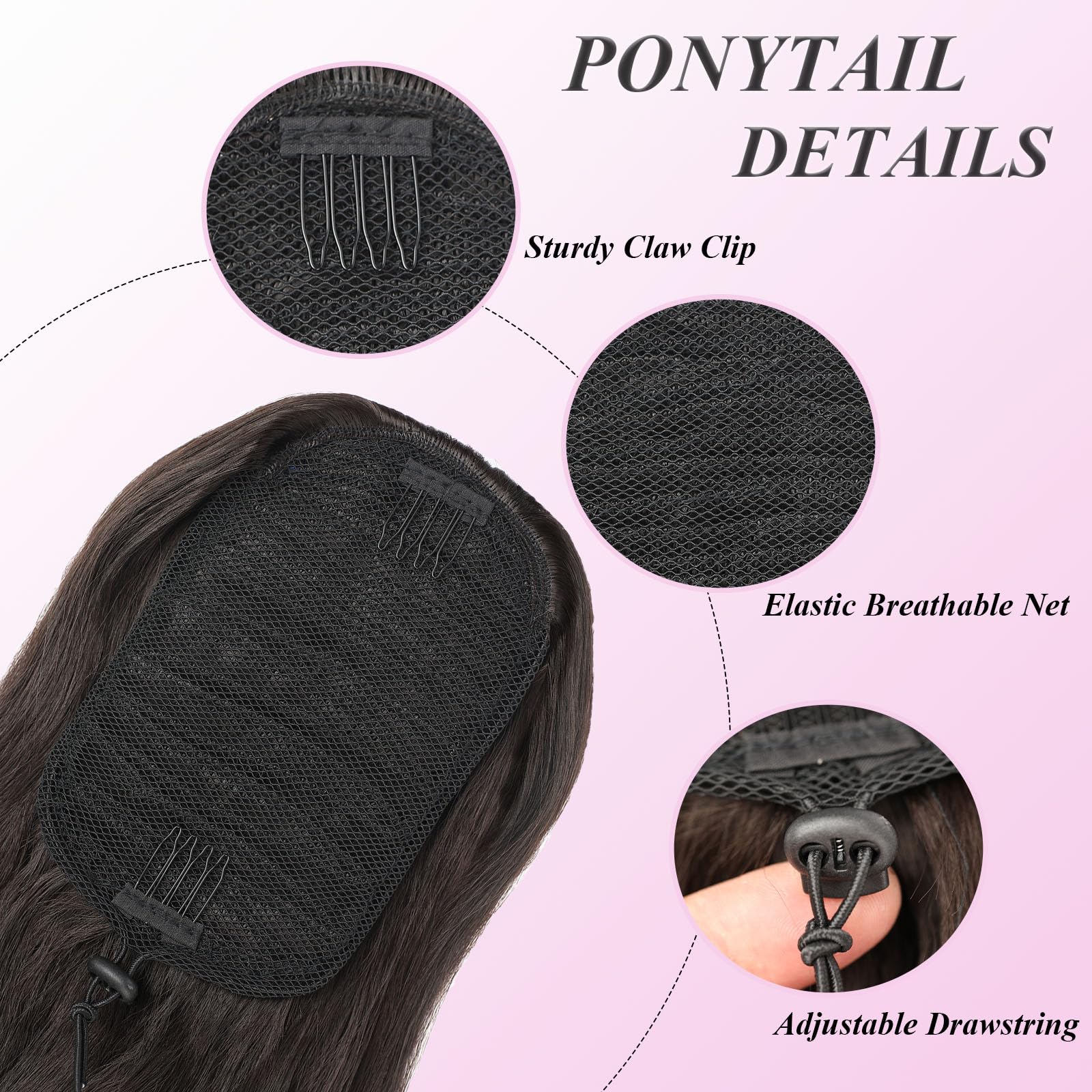 Samtress Ponytail Extension 24 Inch Drawstring Ponytail Extension for Women Natural Black Long Wavy Layered Pony Tails Hair Extensions Synthetic Clip in Ponytail Hairpiece Daily Use Party (#1B) - Image 4