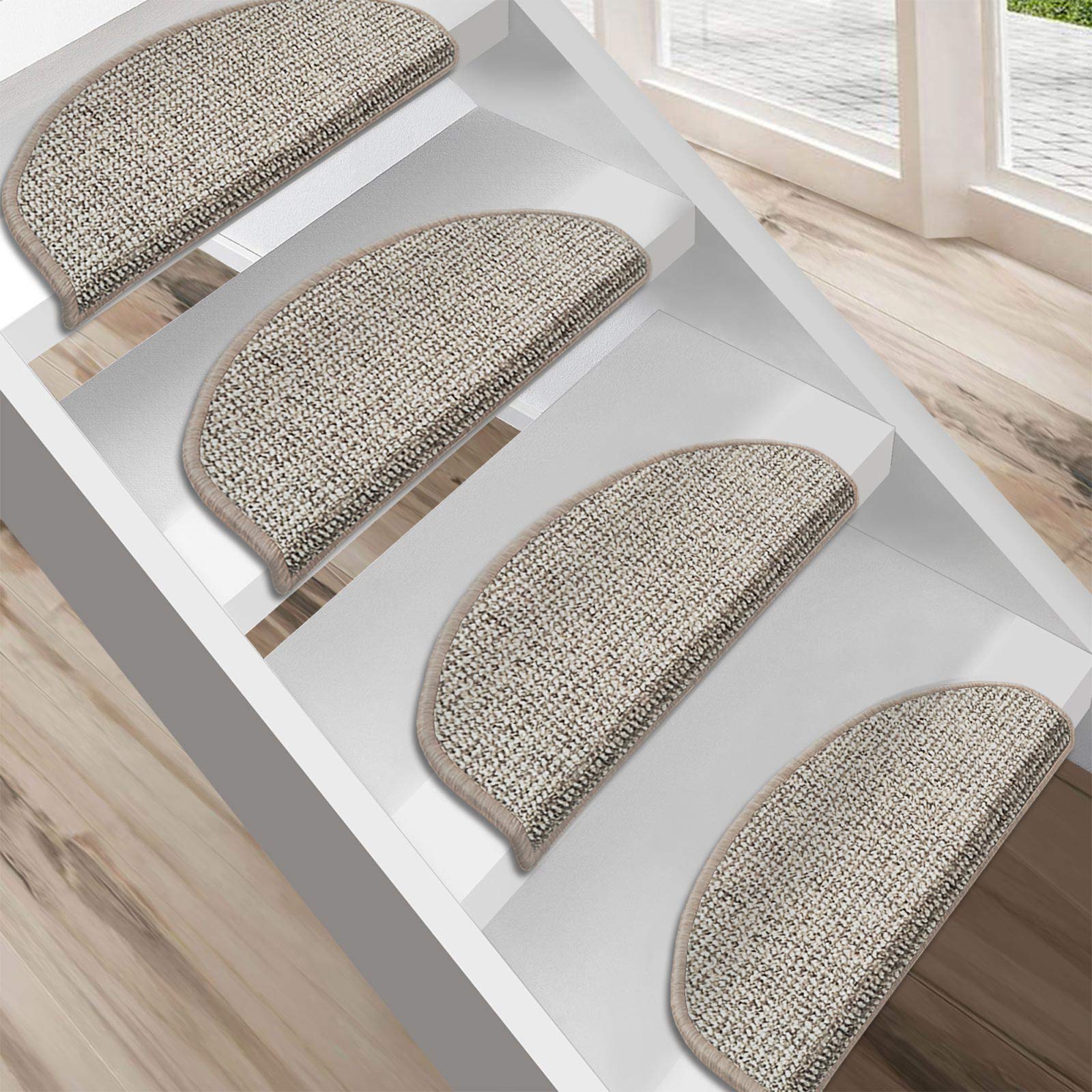 casa pura Coprigradini per Scale Interne - Antiscivolo Scale, Fonoassorbenti, Antimacchia, Vari Colori e Misure - Mezzaluna - Set da 15-23.5x65 - Grigio-Beige