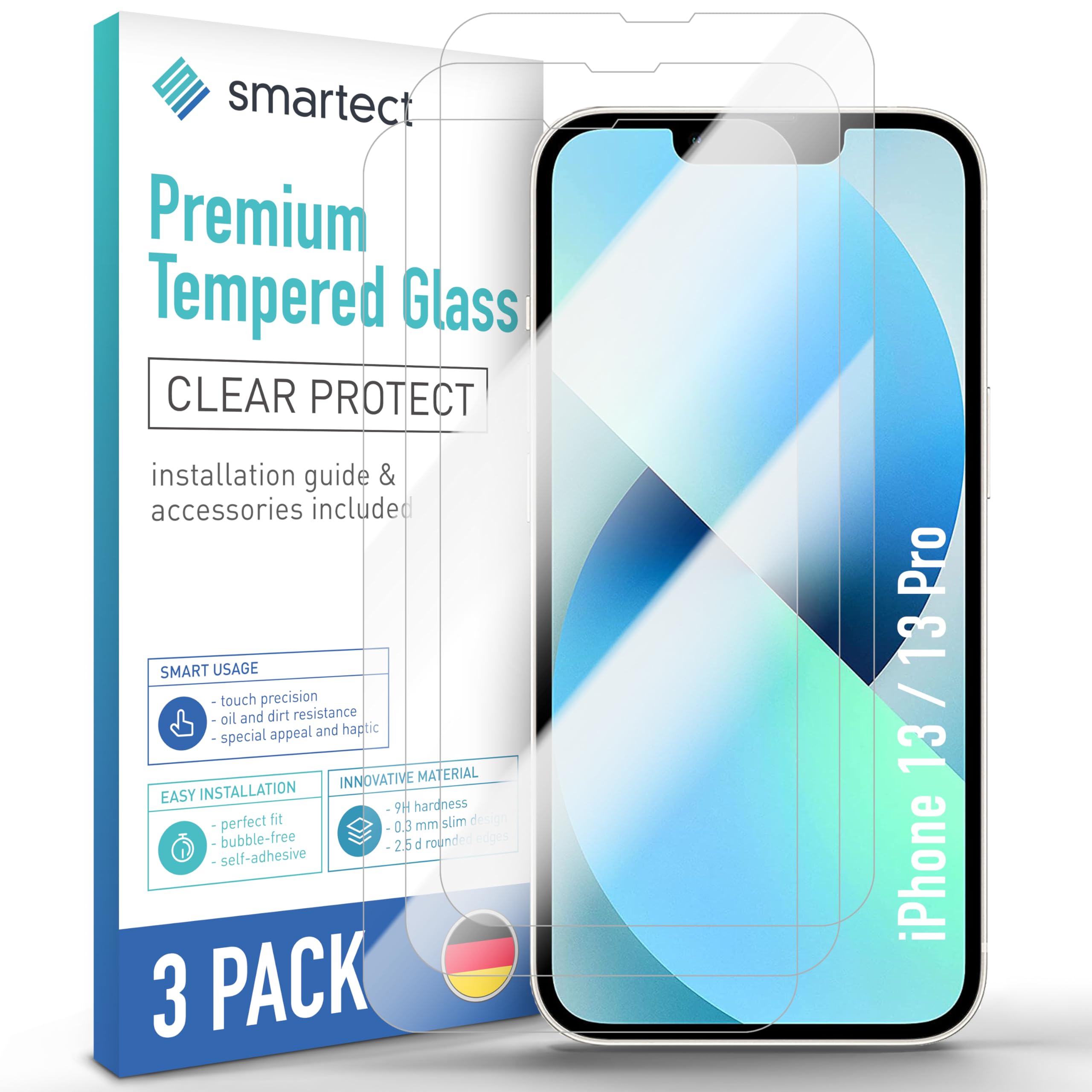 smartect Glass Screen Protector [3 Stuks, Clear] compatibel met iPhone 17 Pro, Beschermglas Anti-kras, Gerhard Glas 9H, Bubbelvrije, Ultra-bestendig, Anti-Vingerafdrukken