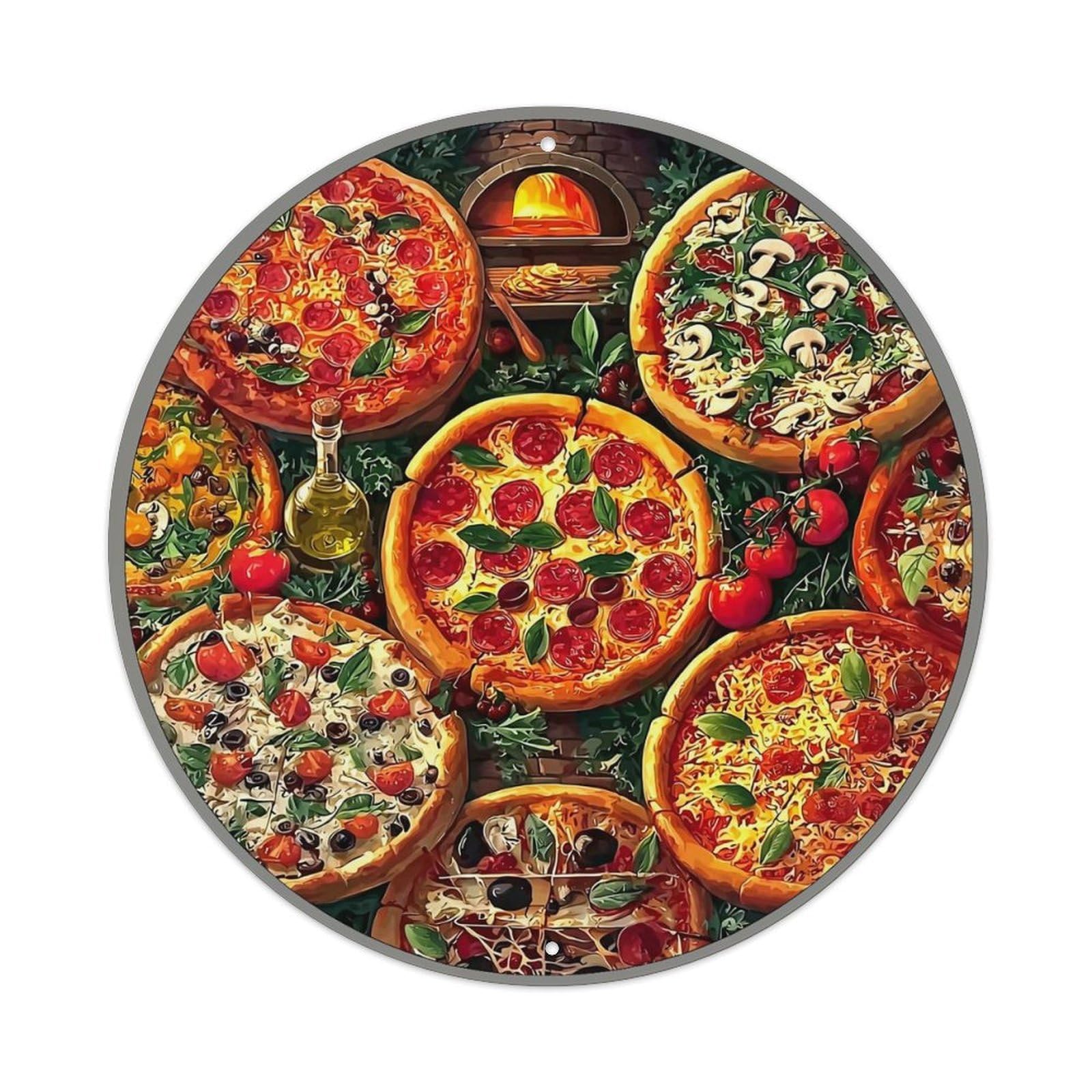 Assorted Pizzas With Fresh Toppings Metal Tin Sign Plaque