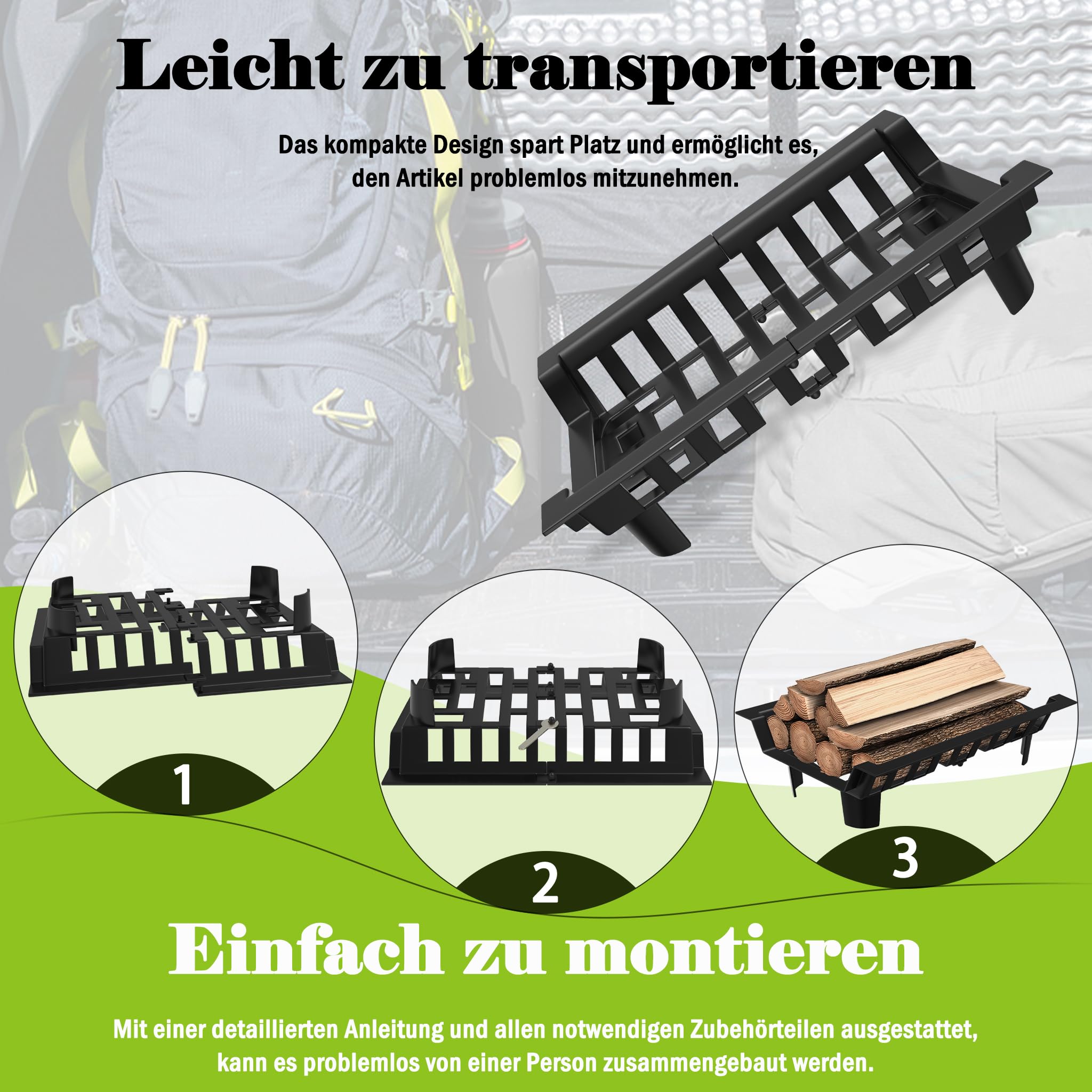 XMTECH Kaminrost Feuerrost Holzständer für Kaminholz Trapezförmigen Kaminholzständer Zerlegbar bis 800°C hitzebeständig Geeignet für Innen und Außen