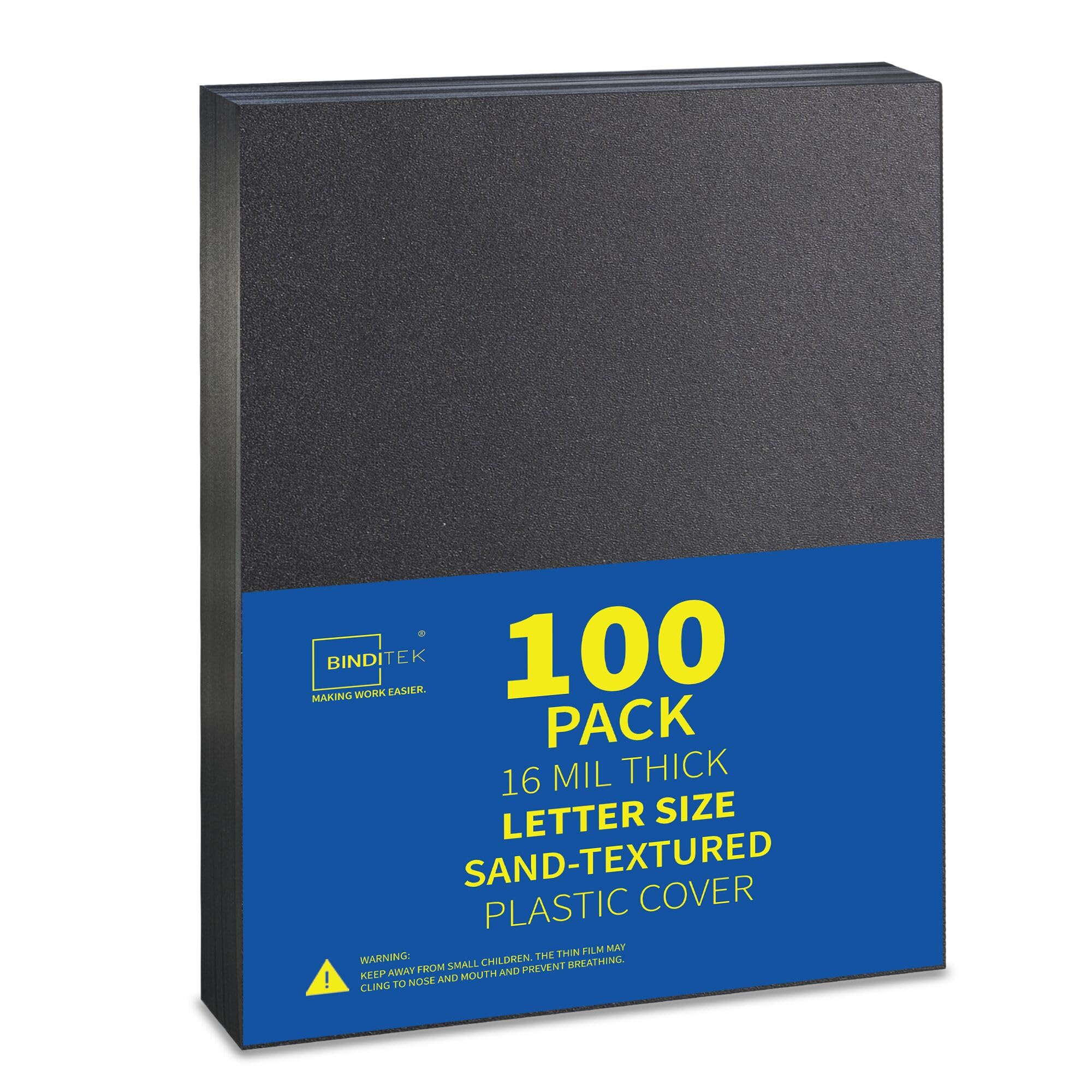 Binditek 100 Pack 16 Mil Sand-Textured Polycover - Plastic Binding Cover for Letter Size - Business Reports and Proposals - Lightly Sanded Finish -
