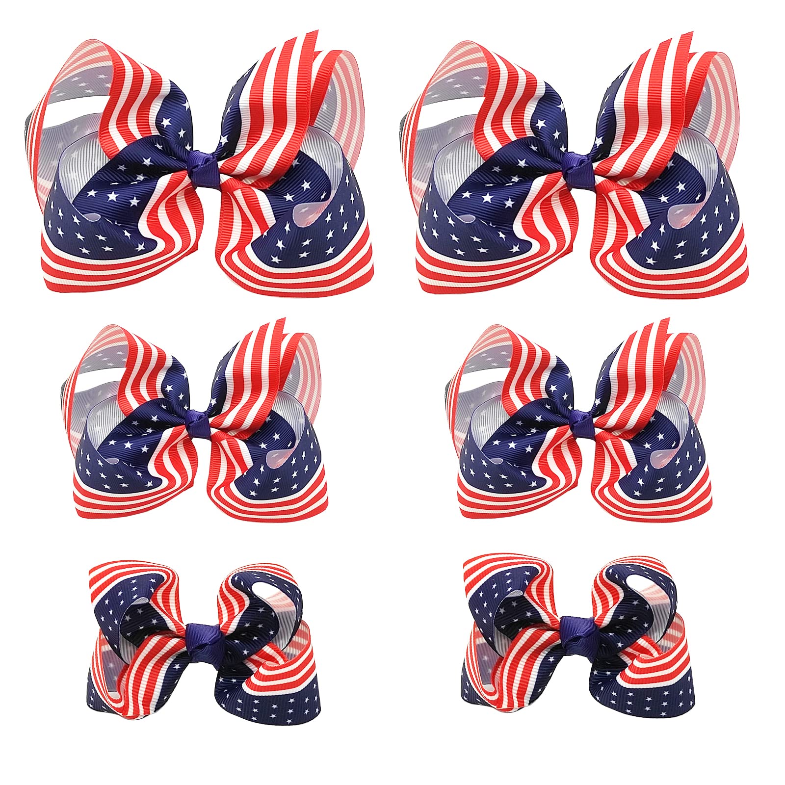 Usa Bows for Girls,6PCS Hand-made Grosgrain Ribbon Hair Bows Alligator Clips Hair Accessories for Little Teen Toddler Girls Kids (Red White Blue)