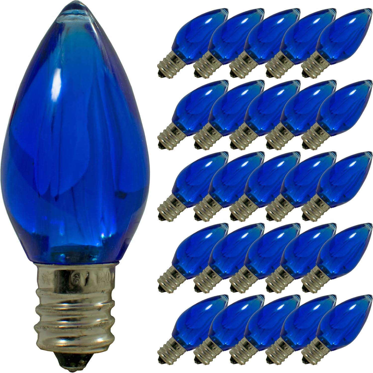 LED Christmas Outdoor Light Bulbs C7 C9 Twinkle Blinking Candelabra Style Replacement Box of 25 (Transparent Blue, C7)