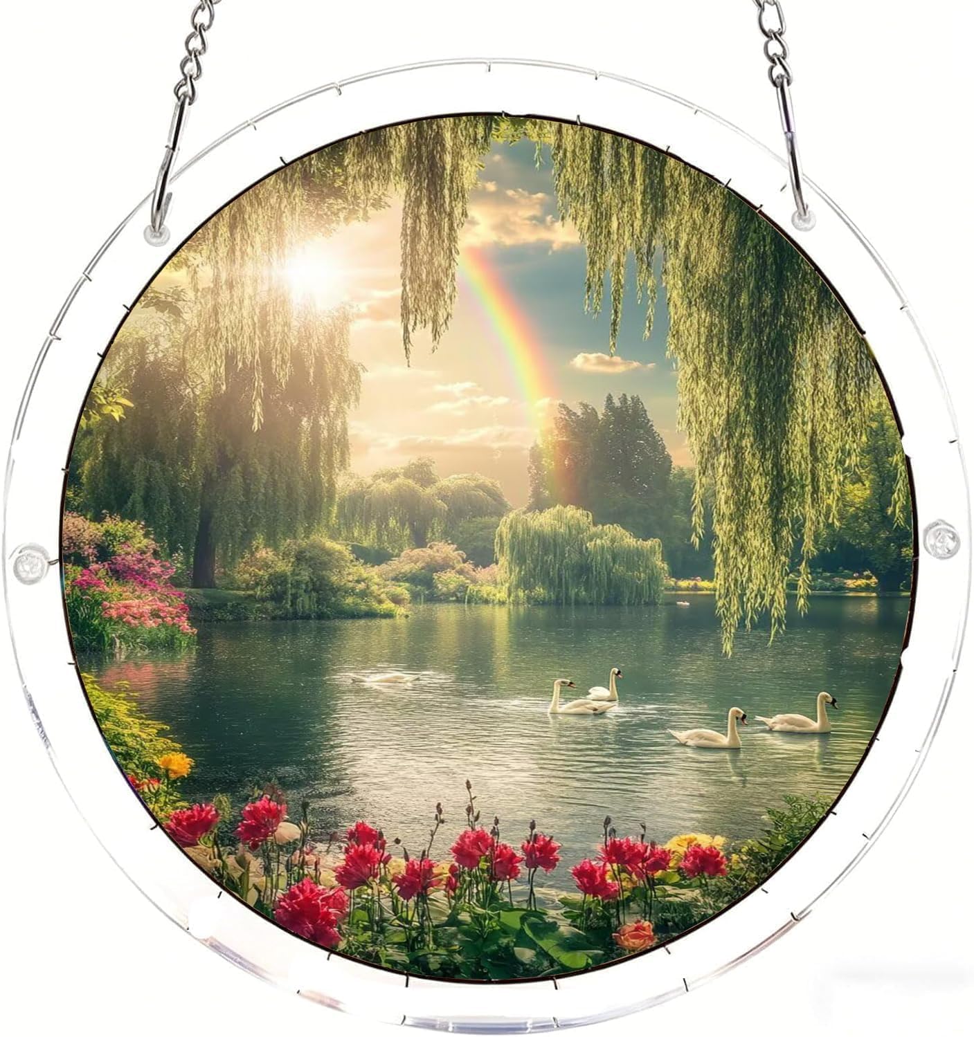 Rainbow Forest Acrylic Jigsaw Puzzles Suncatcher, 7.4 Inch Window Hanging Suncatcher Acrylic Puzzle, DIY Home Decor Art Gift