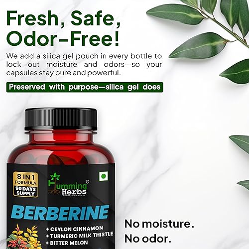 Miniatura 9 de Humming Herbs Suplemento de berberina 1300 mg fórmula 8 en 1 con canela de Ceilán, cardo mariano, curcumina, melón amargo y probióticos arroz de