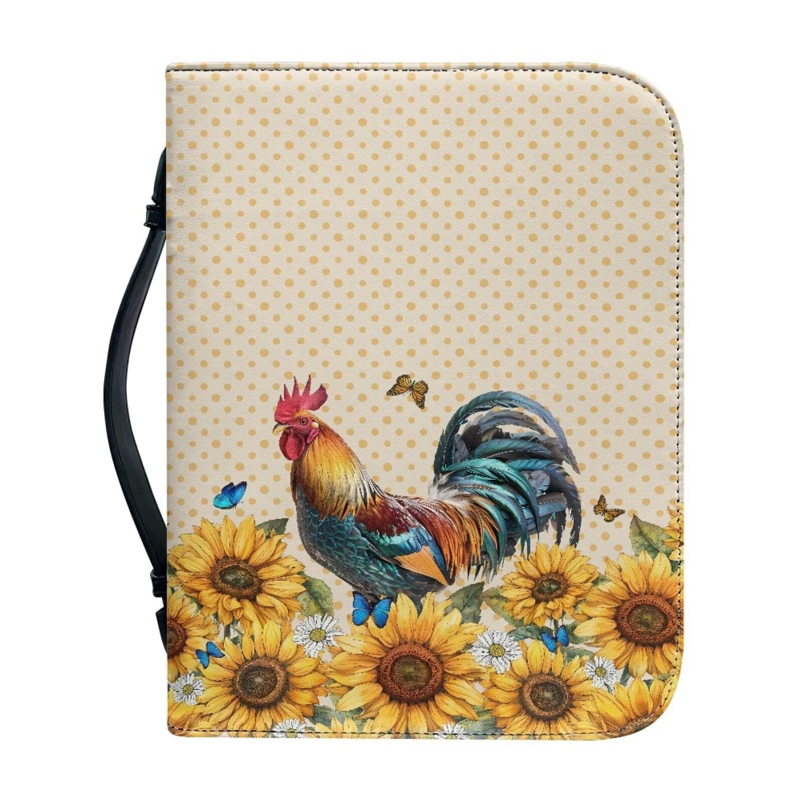 Talayituse Rooster Chicken Sunflower Print Faux Leather Bible Cover for Men Boys Women Girls Christian Bible Case with Handle Carrying Book Case Protector Bible Tote Handbag Gifts, XL โ image 1