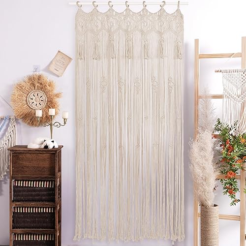 Miniatura 2 de ANMINY 2 cortinas de macramé de 79 x 37 pulgadas, cortinas bohemias con borlas hechas a mano de algodón macramé para colgar en la pared, cortina