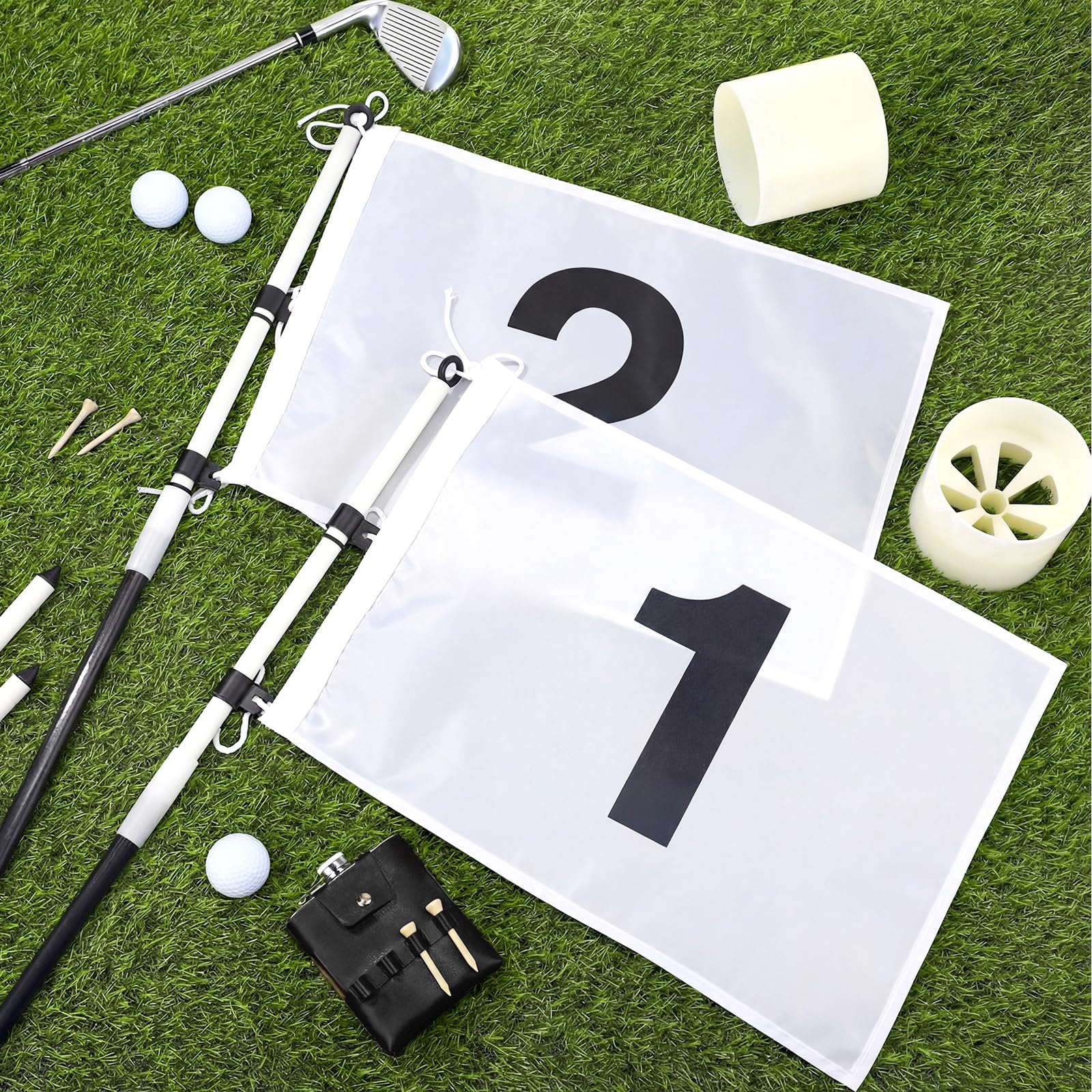 Golfflaggenstab, 1,8 m, grüne Flagge, Golflochstange, nummerierte Flaggen für Driving Range, Hinterhof, Putting Green und Chipping Greens, Geschenke, 2 Stück (schwarz)