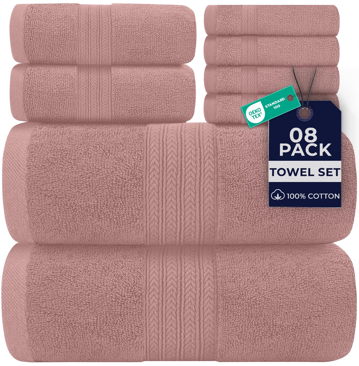 DAN RIVER 8 Piece Luxury Bath Towels for Bathroom, Towel Set, Dusty Rose