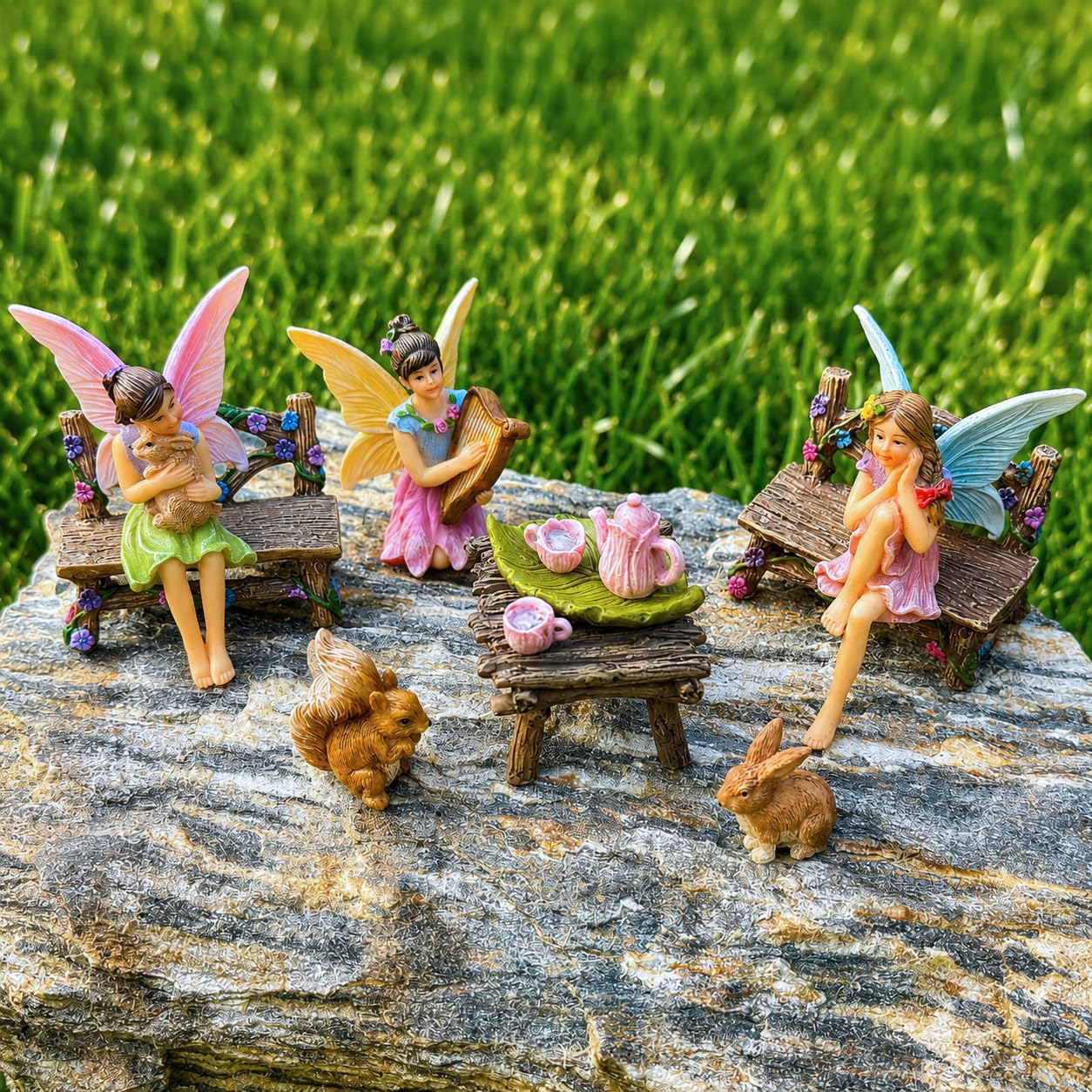 Mood Lab Fairy Garden – Miniatur-Figuren & Zubehör Starter-Set – Feengarten-Set mit 12 Stück – Outdoor- oder Hausdekoration