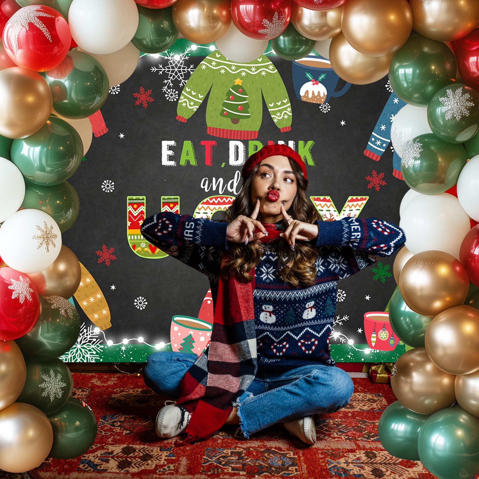 Hässlicher-Pullover-Party-Hintergrund 2,4x1,8 M – Vinyl-Fotohintergrund Für Weihnachtsfeiern & Fotos
