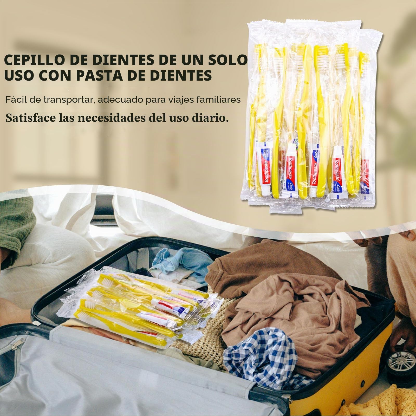 Cepillos de Dientes Desechables,200Set Amarillo hueco Cepillos de Dientes Desechables con Pasta Paquete Individual Cepillos de Dientes de Viaje para Hotel,Personas sin Hogar,Hogar de Ancianos