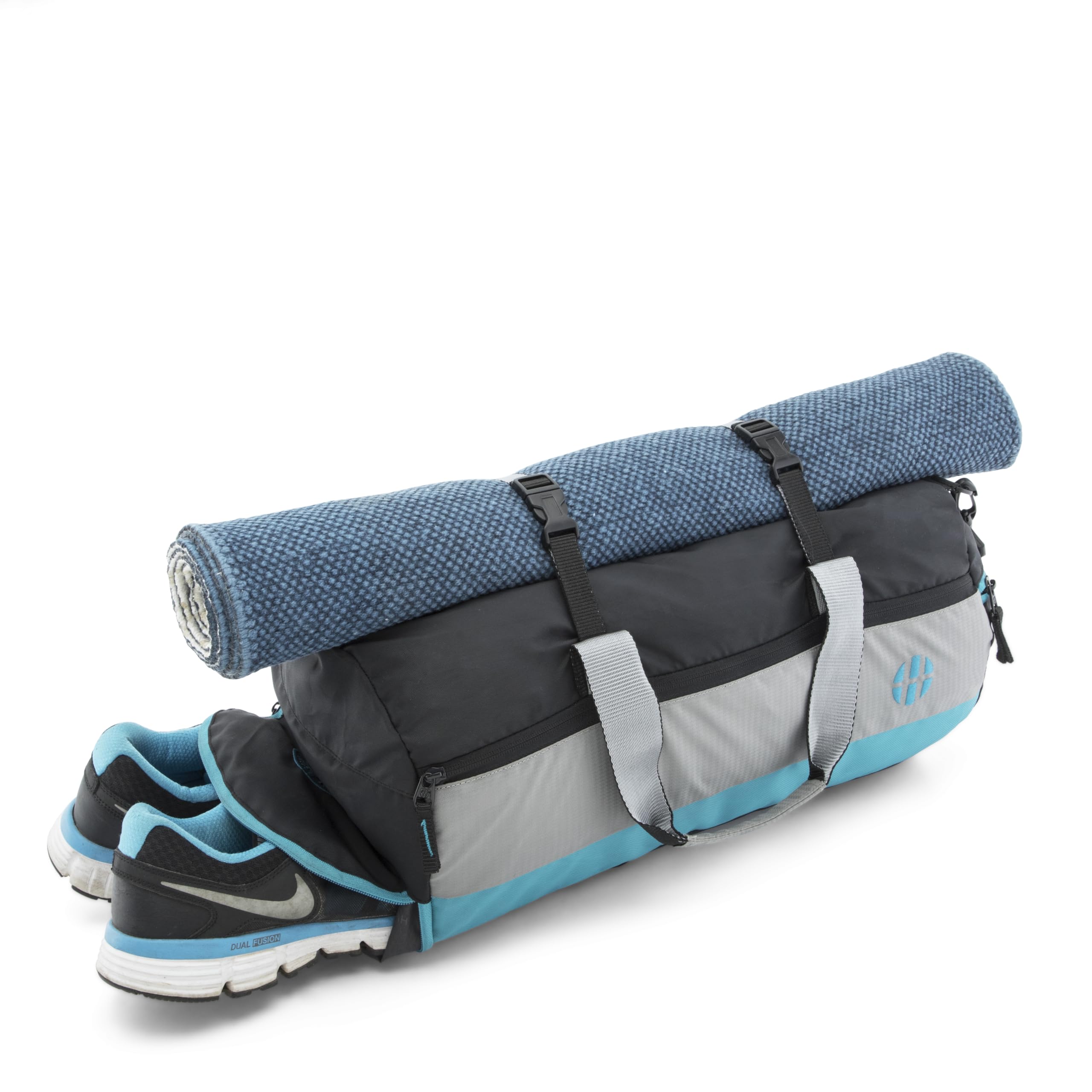 Trinity 28L Water Resistant Sports Duffel Gym Bag for Men & Women with Shoe Compartment & Yoga Mat Holder (Black & Turquoise)-image-28