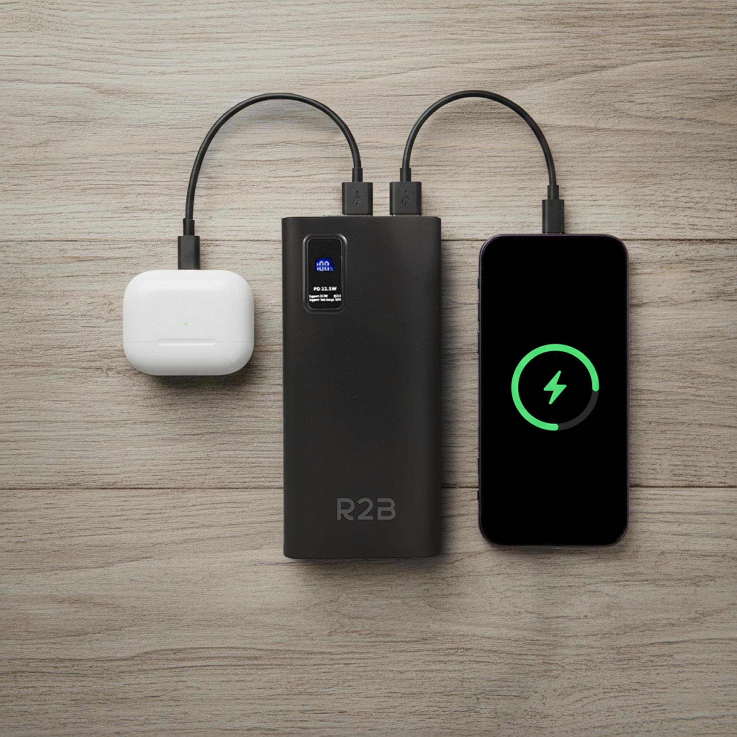R2B Power Bank 30000mAh – Externe Powerbank mit Schnellladefunktion, USB C PD 20W, LED Anzeige, Tragbarer Handyakku und Ladegerät