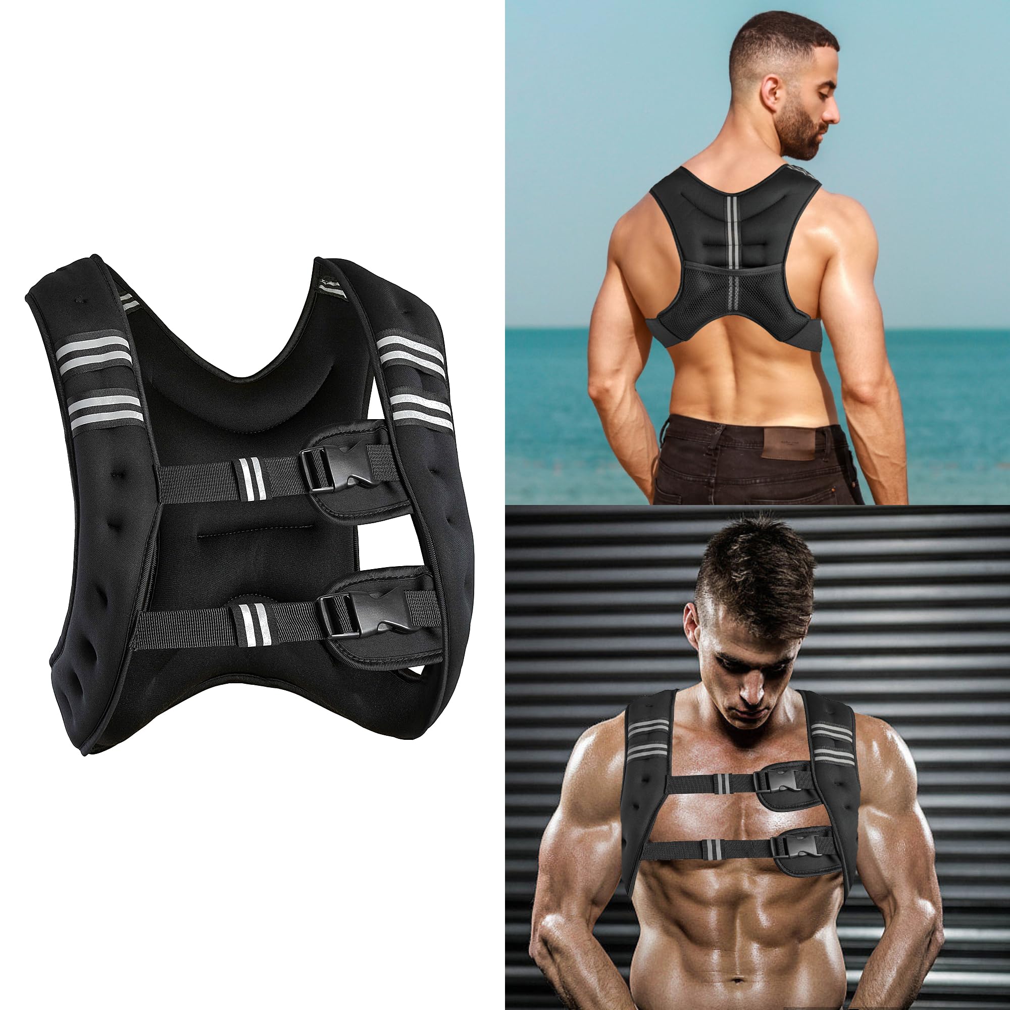 Gewichtsweste 10 kg/22 lbs, Trainingsweste Verstellbare, mit Eisengewichten, Schnallenriemen und Reflektierendem Band, Weight Vest für Crosstraining, Krafttraining, Calisthenics und Gym