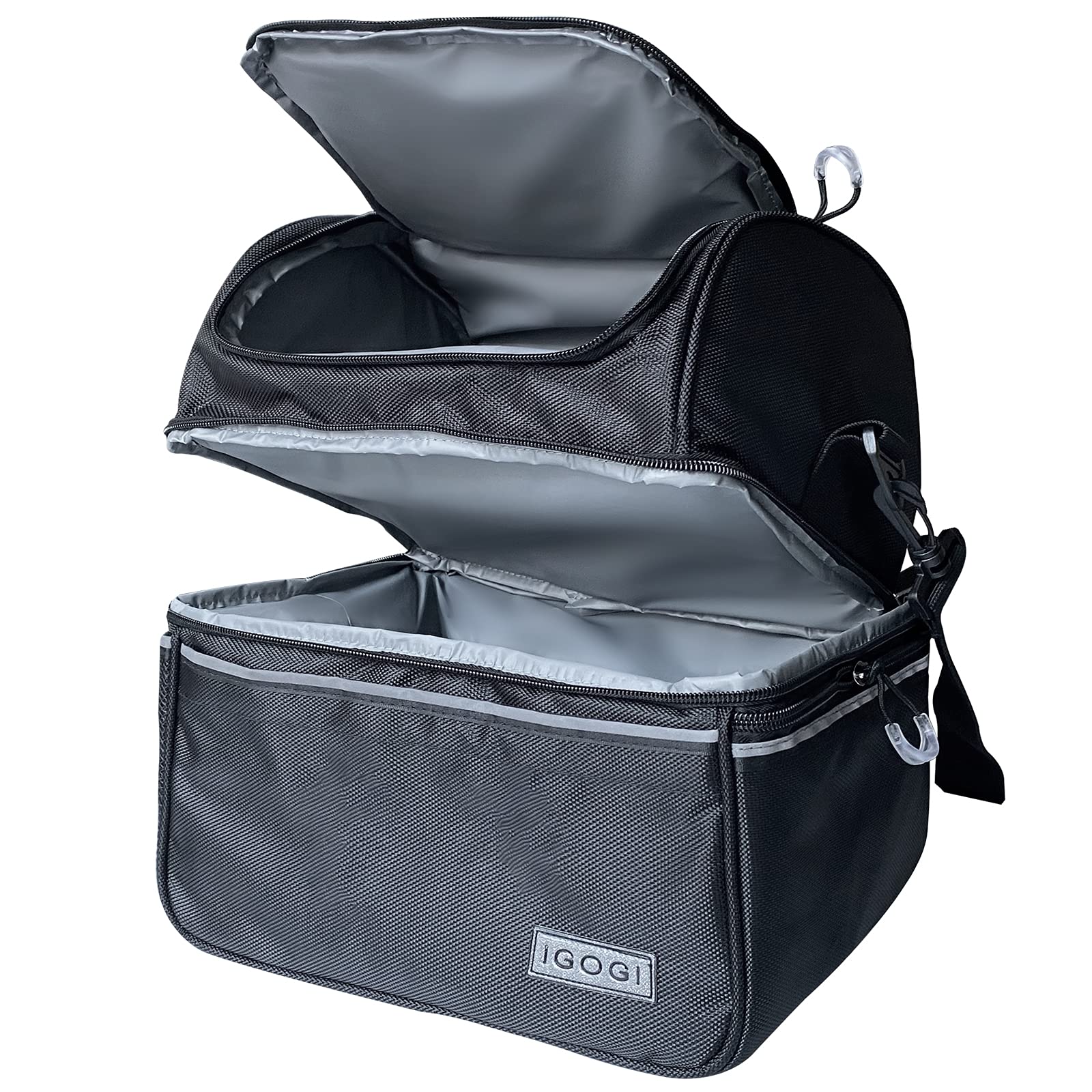 IGOGI Double Deck Lunch Bag For Men Women Adult Insulated Lunch Box Large Waterproof Cooler Insulated Tote Bag(Black)