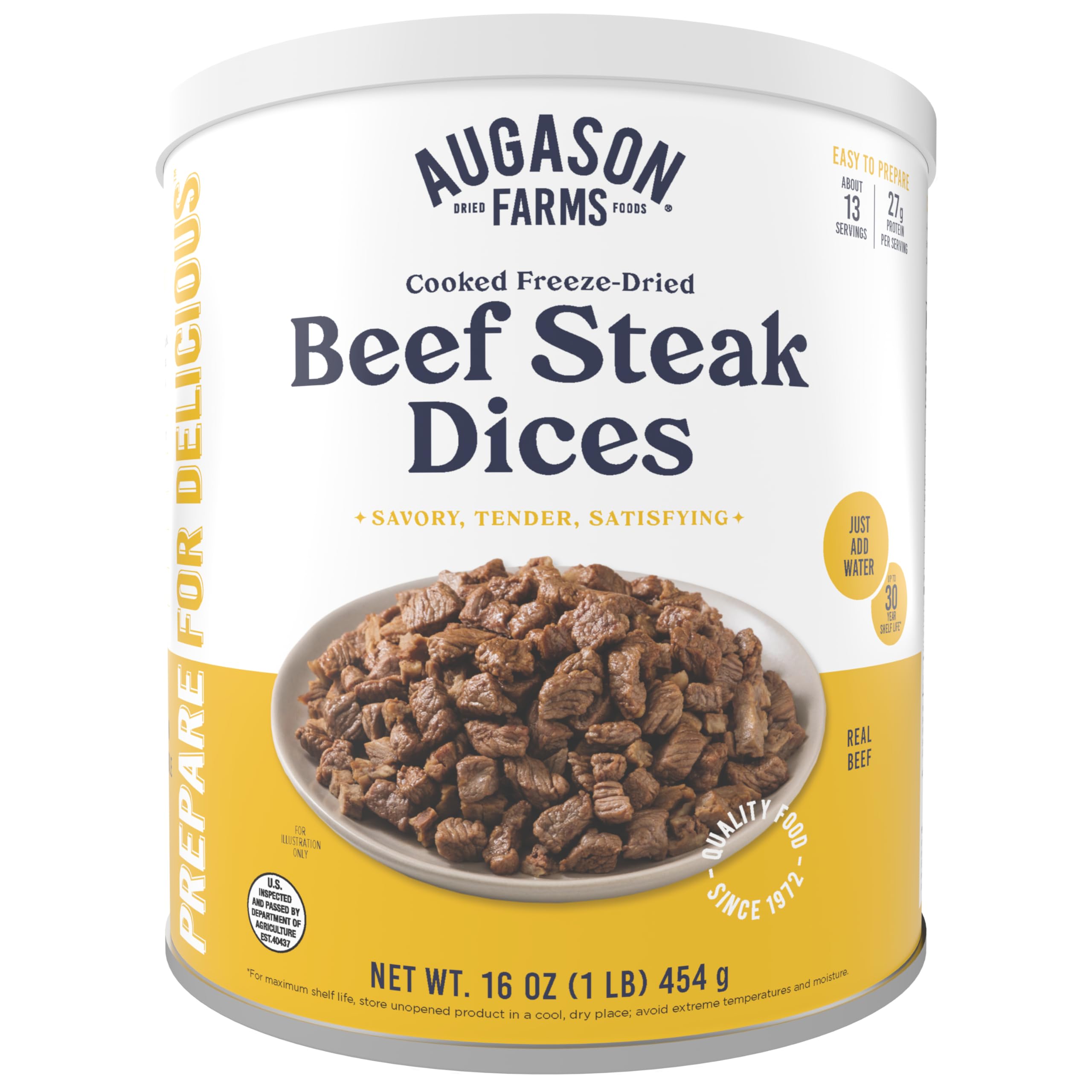Augason FarmsFreeze Dried Precooked Beef Steak Dices Can, Emergency Food Supply, Everyday Meals, 13 Servings