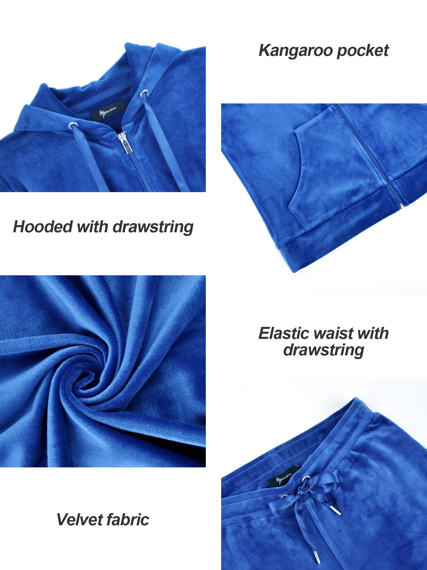 MessBebe Survêtements pour Femmes velours Lounge Wear Sweat à Capuche Ensemble de Sport Jogging Décontracté Sportswear Survêtement à Manches Longues Haut et Pantalon 2 Pièce