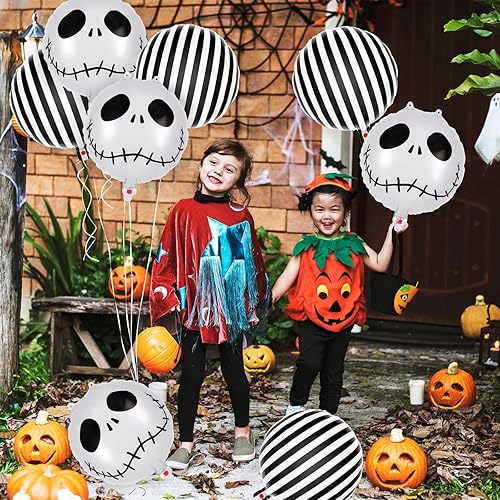 Miniatura 5 de 12 globos de rayas blancas y negras, globos de papel de aluminio de calavera, decoraciones de fiesta de Halloween, globo de Halloween para