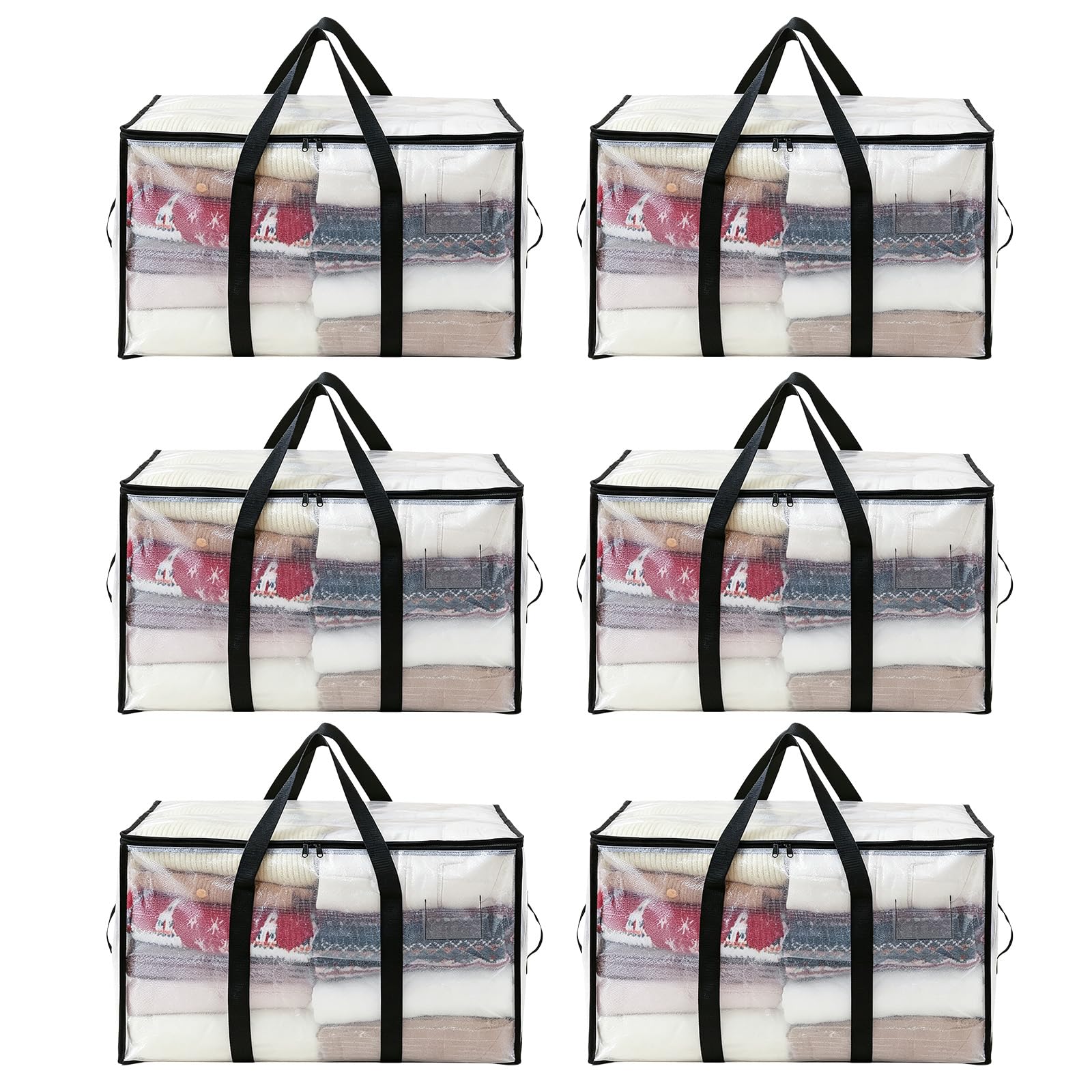 Storystore Large Moving Storage Bags 6 Pack, 94L Clear Storage Bag with Zippers & Handles, Heavy Duty Moving Boxes Packing Bags for College Dorm, Travel Packing, Clothes & Bedding Storage