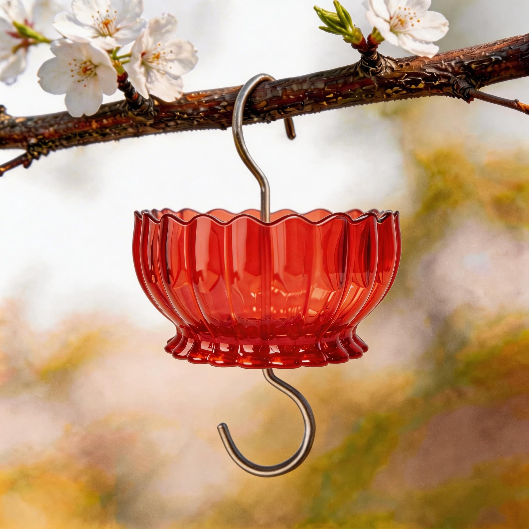 Foso de hormigas extra grande para comedero de colibríes, paquete de 2 unidades de 9 onzas de capacidad, protección contra insectos, margaritas rojas
