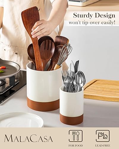 Miniatura 3 de MALACASA Soporte para utensilios, de cerámica de 7.3 + 5.5 pulgadas para encimera, utensilios de cocina grandes para encimera de cocina, organizador