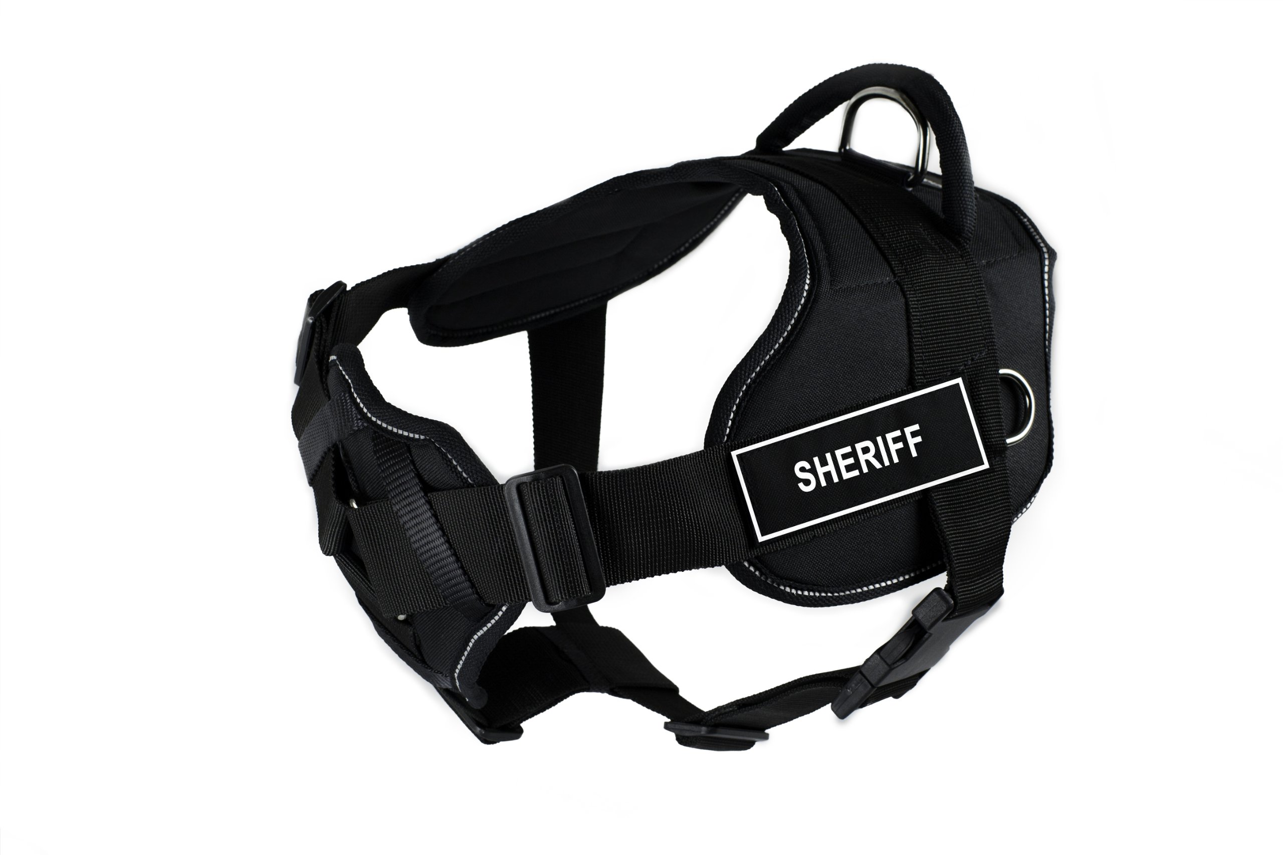 Harnais nylon noir Sheriff grand chien avec plastron rembourré et bande réfléchissante