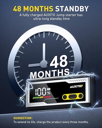 Miniatura 9 de AUXITO Arrancador de 6000 A, batería de coche de 12 V, hasta todo el motor diésel de gasolina y 12L con pantalla LED, caja de salto portátil con 3