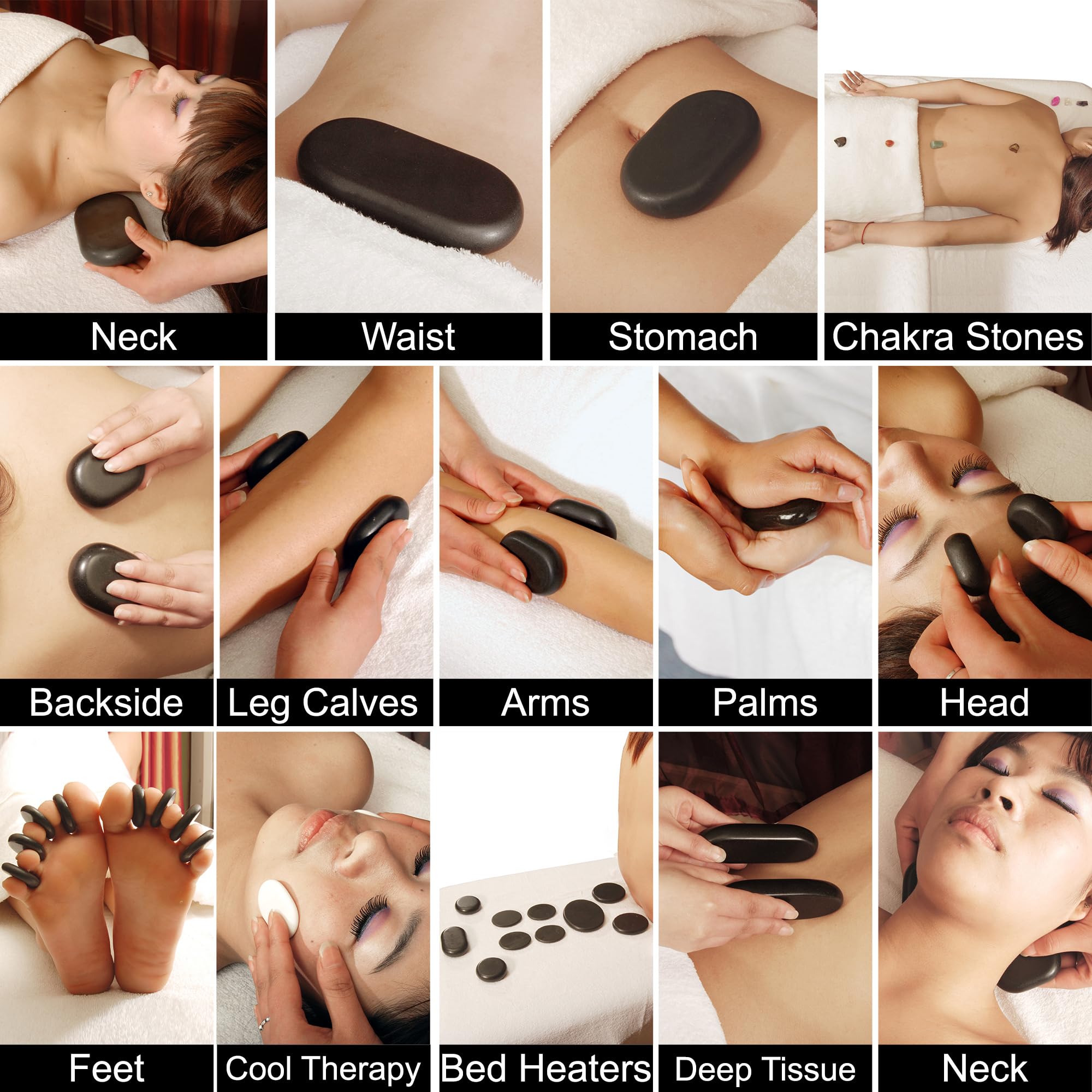 Master Massage Hot Stone Heiße Massagesteine in dekorativer Bambumskiste 60 St