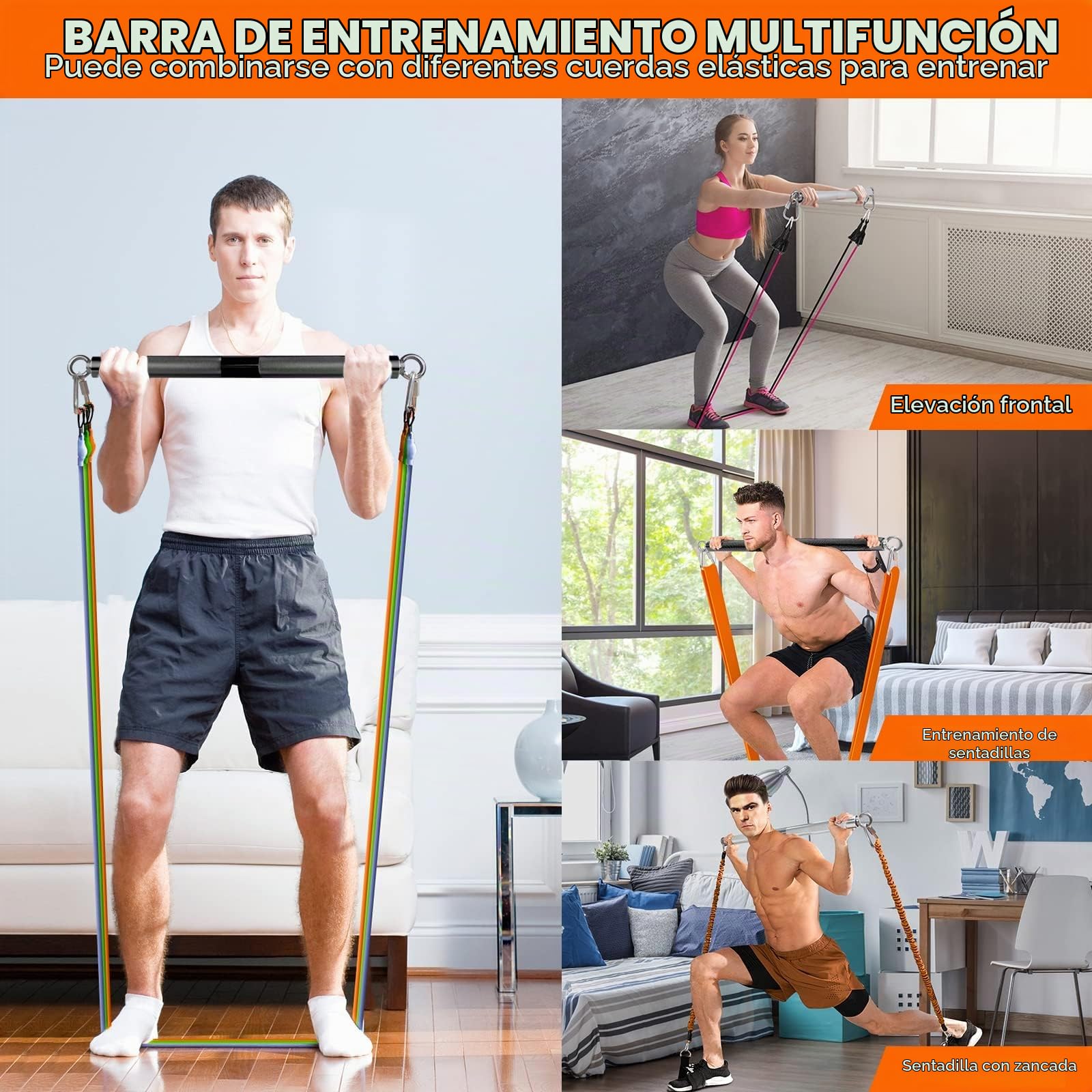 DASKING Kit de Barra de Bandas de Resistencia, Barra de Pilates Desmontable 2/3 Secciones, Barras de Fitness de Metal Portátil para Yoga, Pilates, Musculación, Entrenamiento de Fuerza, Entrena en Casa
