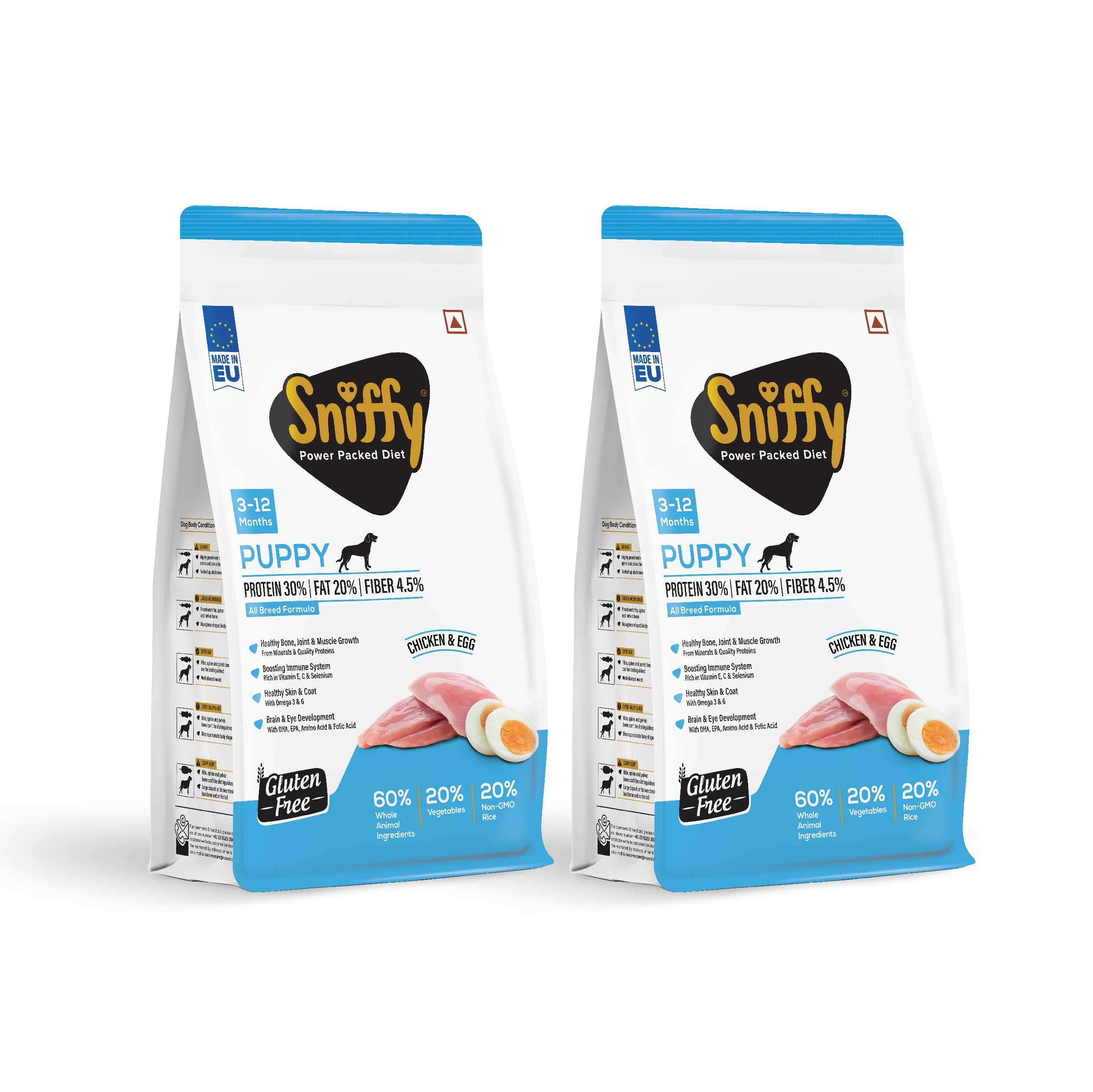 Sniffy Puppy Dry Dog Food - 1.6 kg, Combo Pack of 2 x 800 gms | Real Chicken & Egg, Power Packed High Protein Diet for All Breeds | Gluten Free Food for Dogs (B0CXLXHDC2) Amazon Price History, Amazon Price Tracker