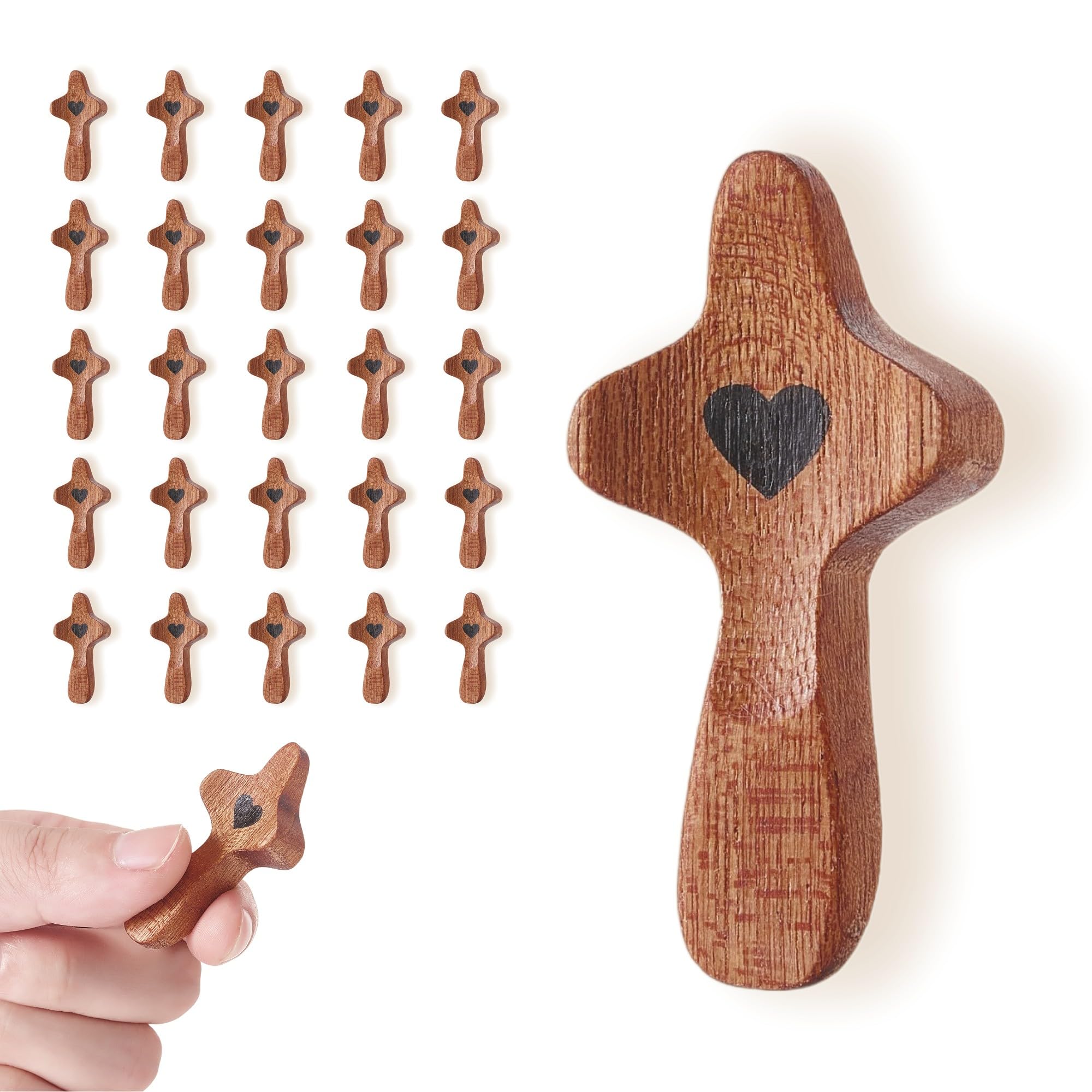 FOFOWHAT Cross My Heart, Encouragement Gift, Relieve Anxiety Comfort for Clutching, Clinging and Praying, Wooden Cross Fidget, Pocket Wood Cross Religious Gift for Children and Adults (25 Pcs)
