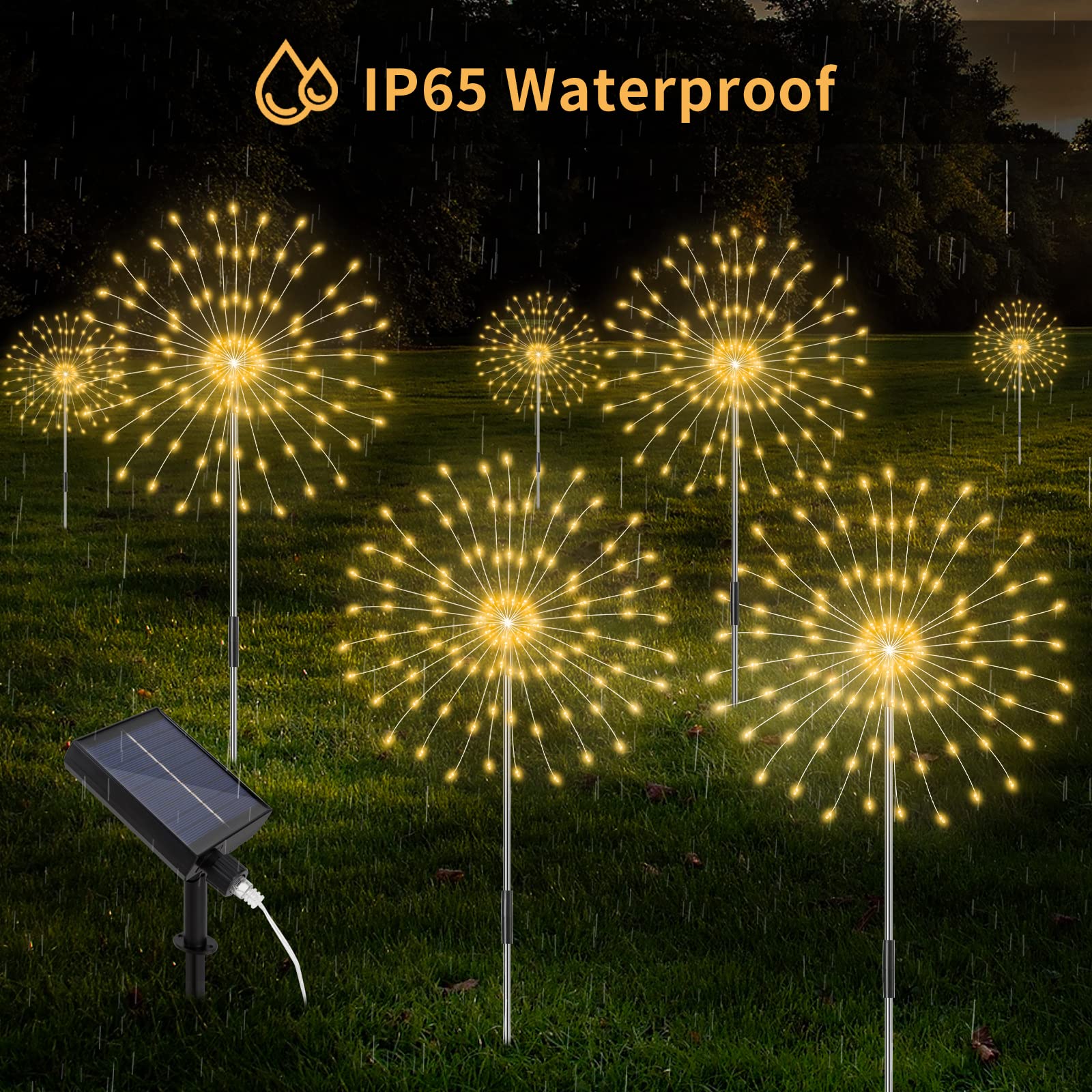 Aourow Zewnętrzne oświetlenie solarne do ogrodu, 8 sztuk świateł Starburst z 8 trybami i 4 poziomami jasności, wodoodporna lampa LED IP65, do dekoracji, tarasu, balkonu, ogrodu (ciepła biel)