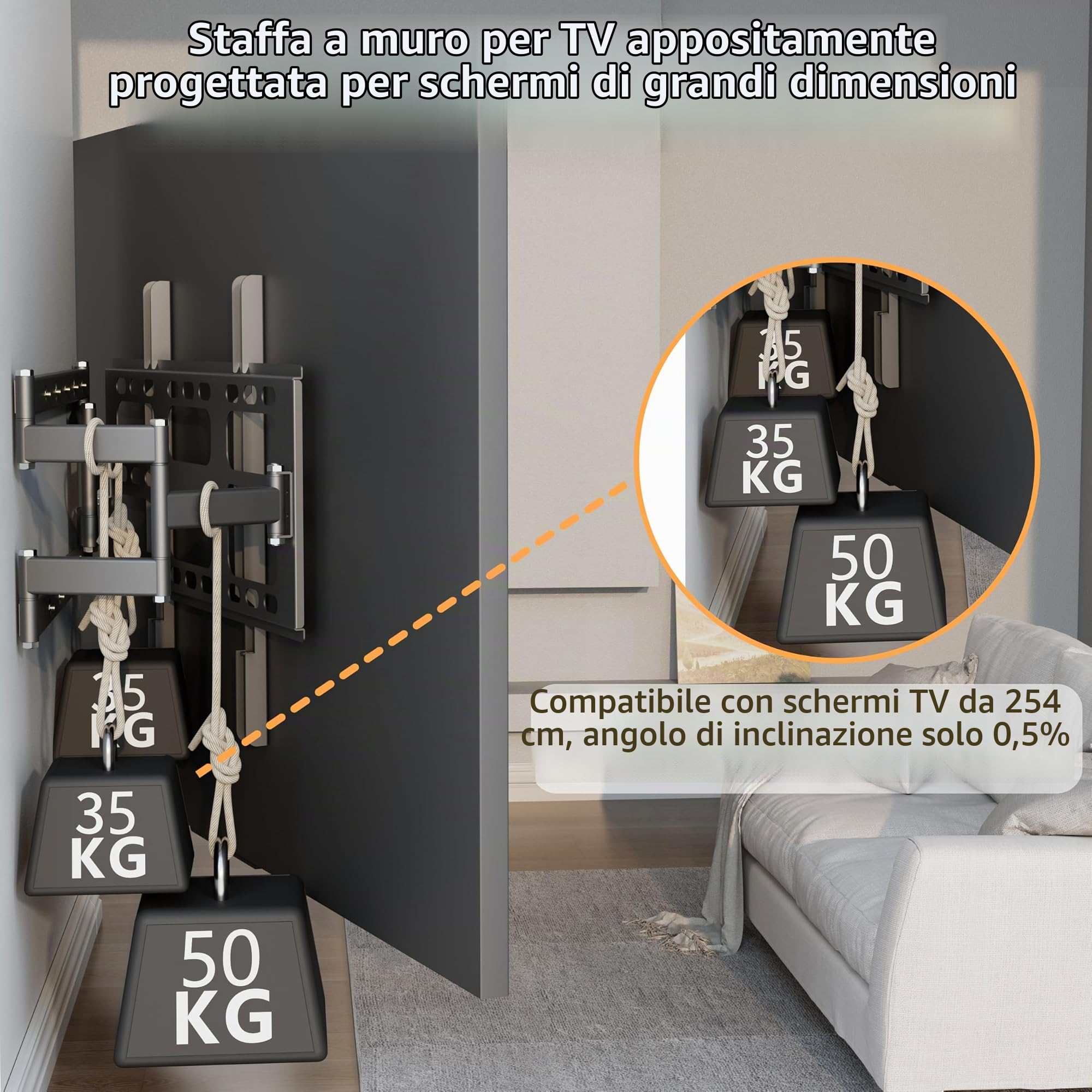 UNHO Supporto TV da Parete Estendibile: Staffa Muro per Porta TV 55-100 Pollici Portata Max 120kg Spesso Ultra Resistente Doppio Braccio Max VESA 800x600mm