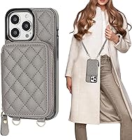 Vista 9 de Bocasal Funda tipo cartera cruzada para iPhone 13 Pro, con bloqueo RFID, de piel sintética, con cremallera, funda tipo cartera con función atril