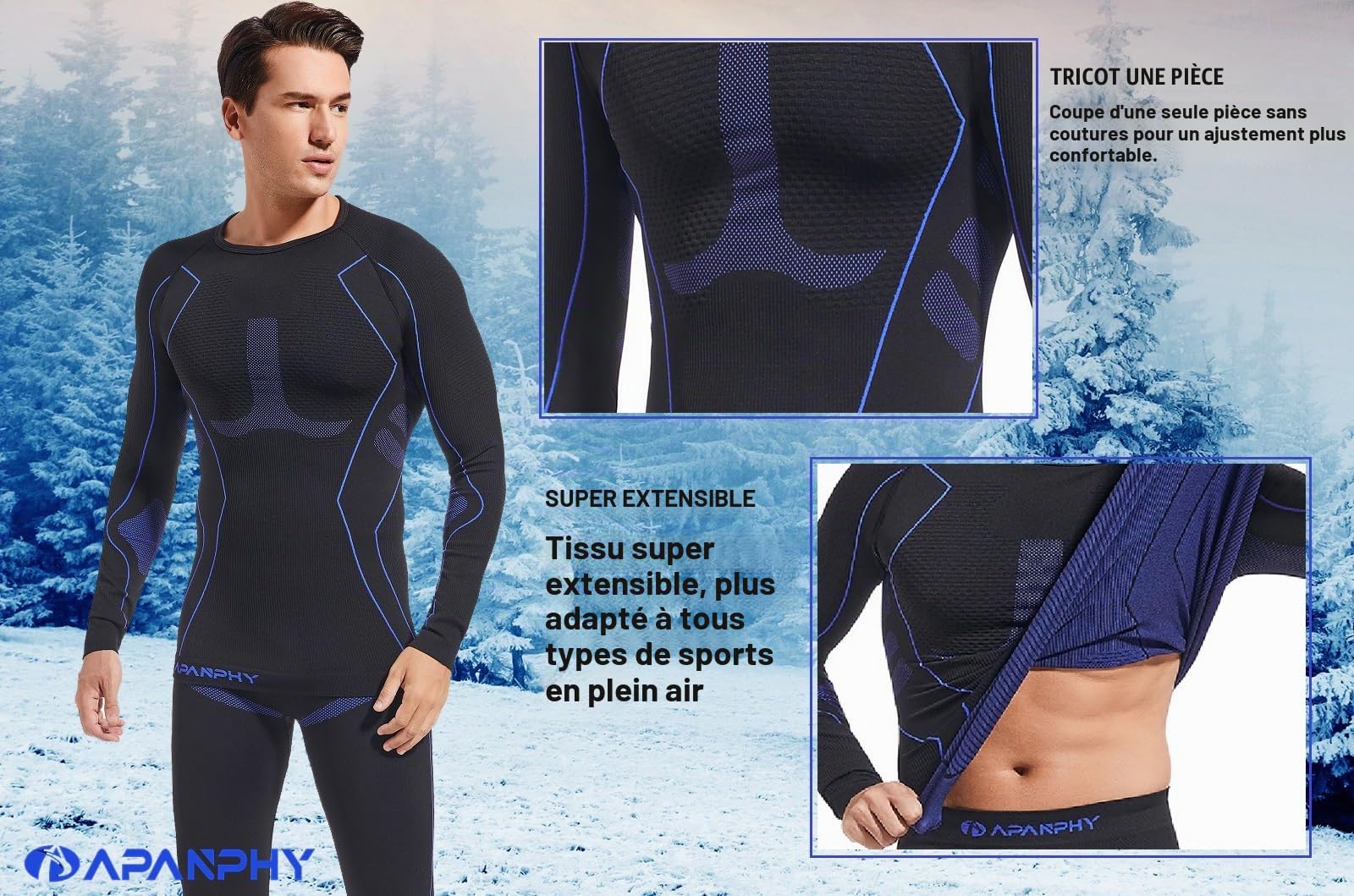 sous-vêtement Thermique Homme Fonctionnel sous-vêtements Thermiques Homme Perméable Séchage Rapide Ensemble Thermique Homme Respirant Chaud Ensemble Ski Homme pour Sports d’Extérieur