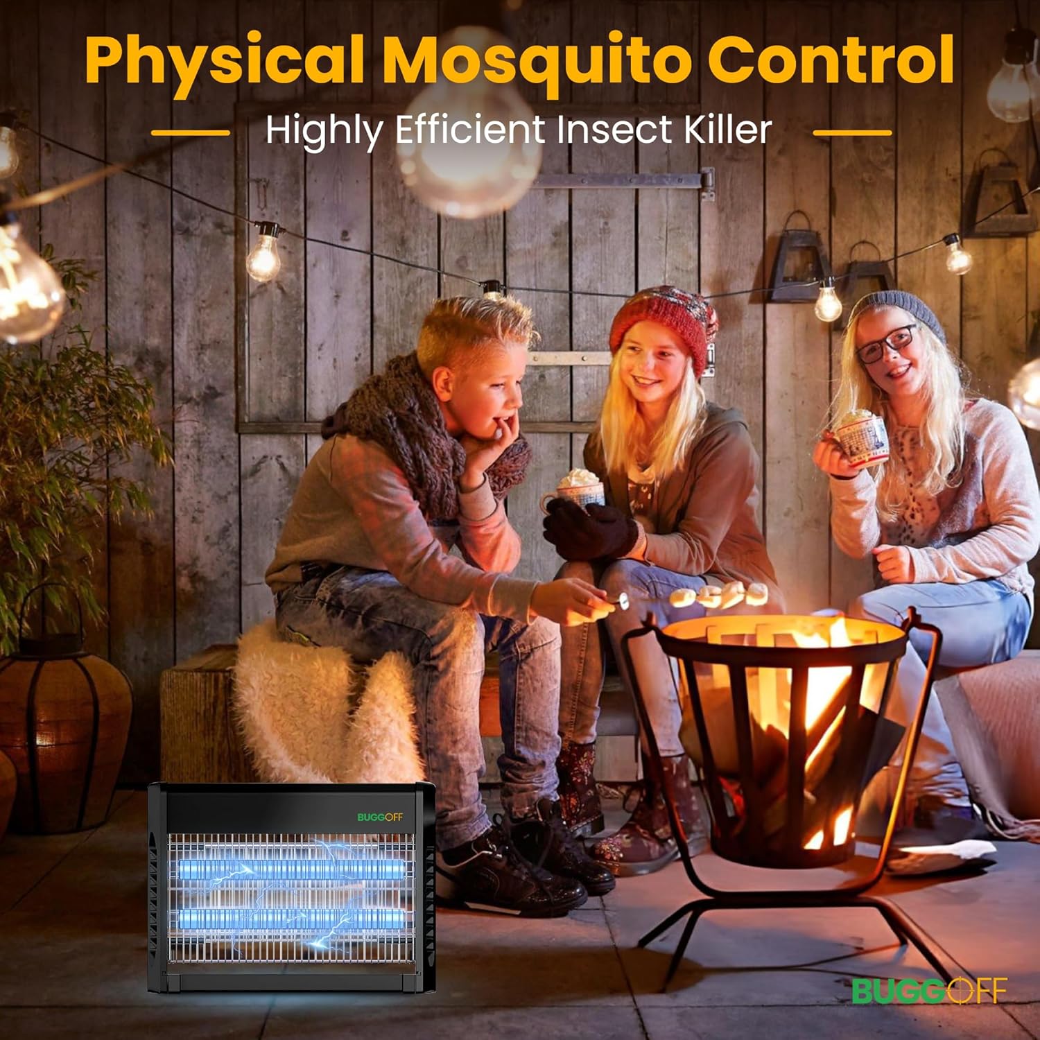 BUGGOFF Indoor Black Modern Electric Bug Zapper, 800 SQFT Coverage, 3500 Volts of Stunning Power, 20 Watts, Kills Mosquitos Gnats, Flys & More. 10 Year Warranty, X2 Free Repalcment Bulbs
