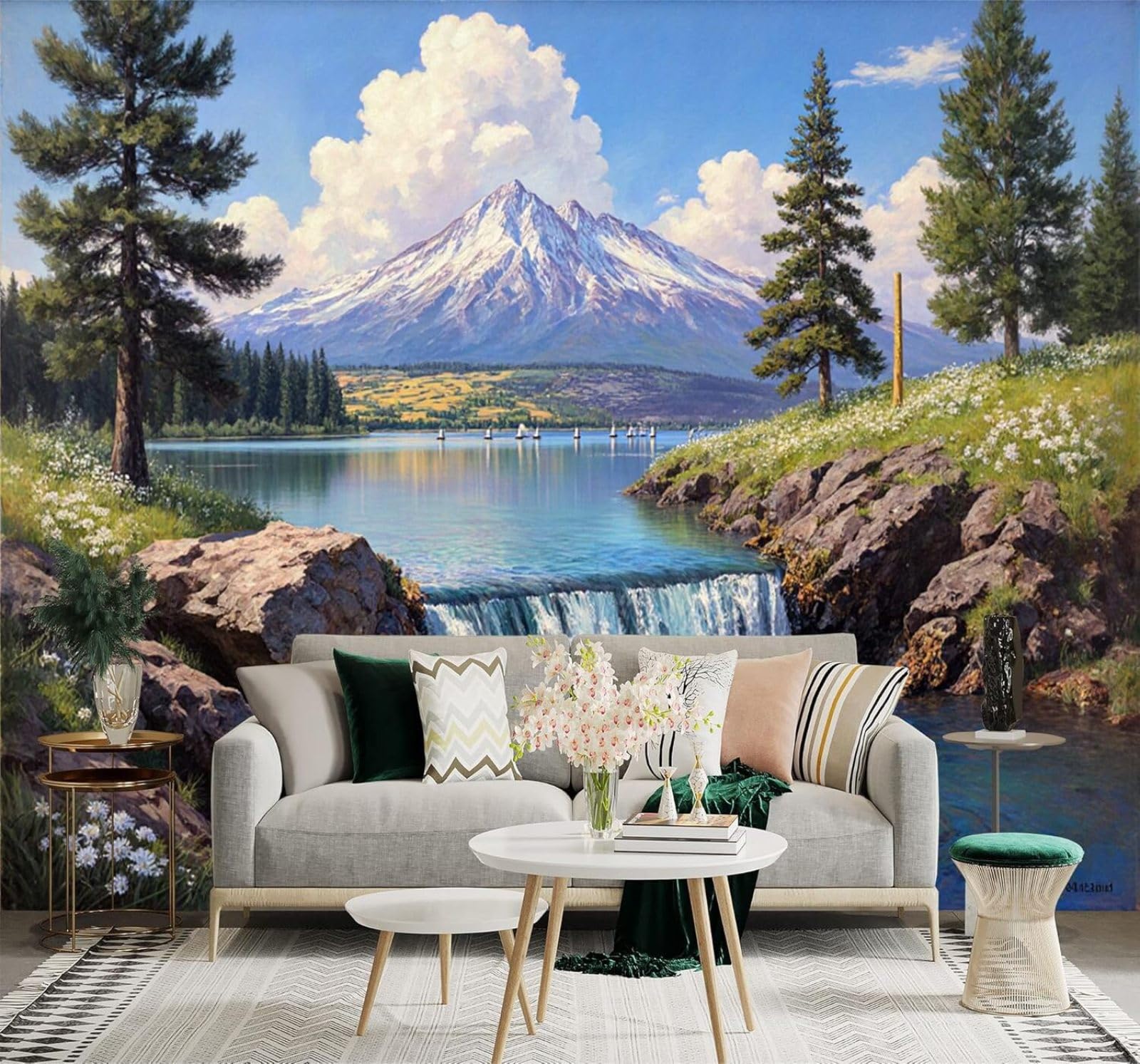 XLMING Three Dimensional Landscape Pine Trees Sky Natural Scenery 3D Wallpaper Silky Texture Home Study Office Grey Dining Room Sofa Bedroom Living Room TV Backdrop-350cm×256cm