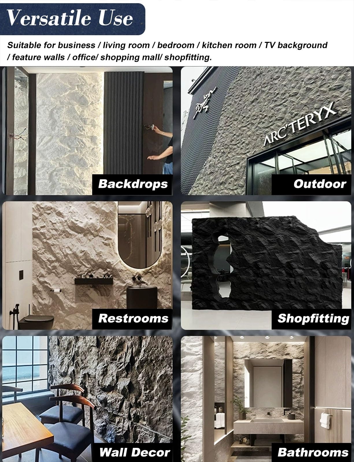 Paneles de pared de piedra 3D para decoración interior y exterior, revestimiento moderno de imitación de piedra y paneles de pared de roca al aire libre