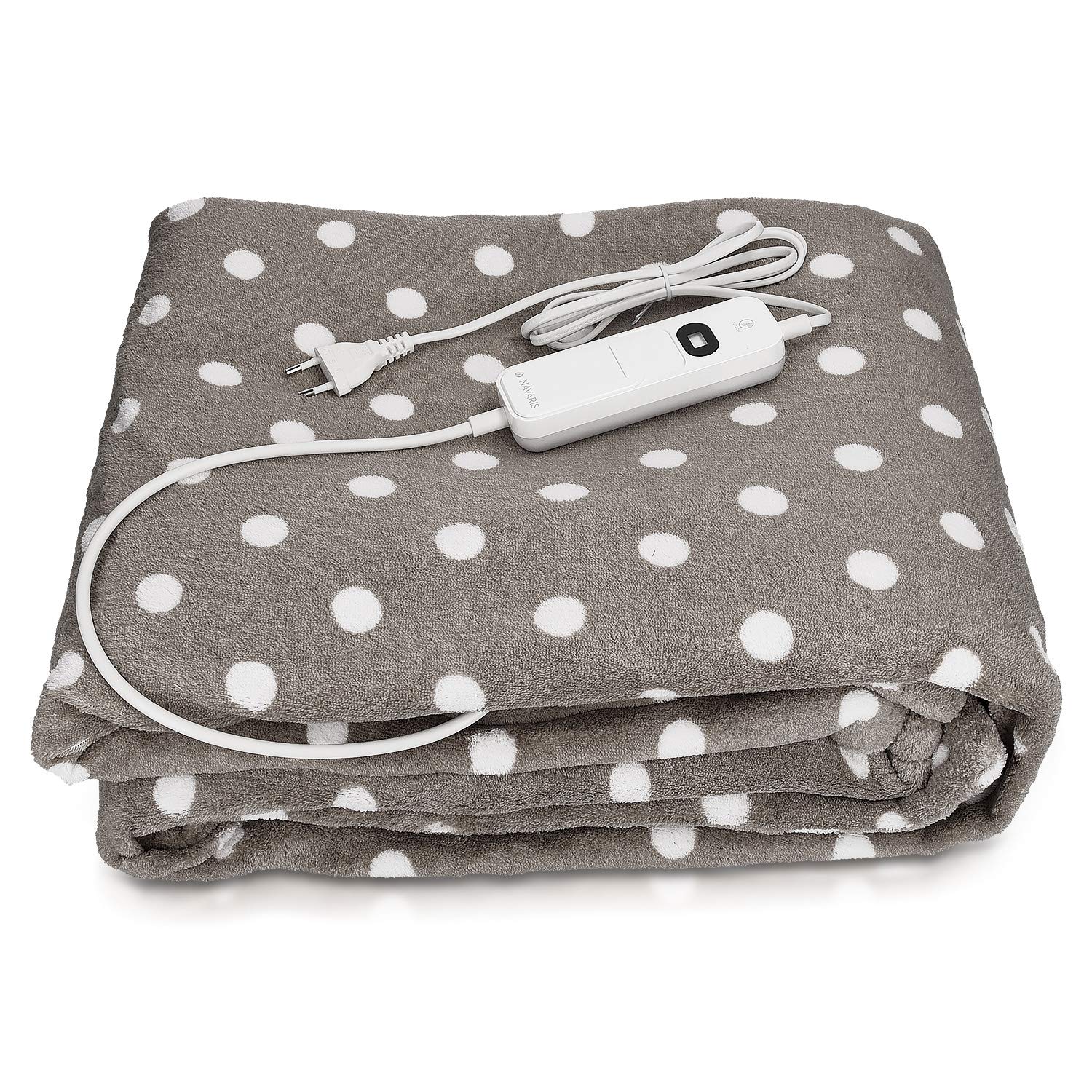 Navaris Manta eléctrica con termostato - Colcha XXL Lavable 180 x 130 CM - Manta térmica con regulador de Temperatura 3 Niveles - Gris con Puntos