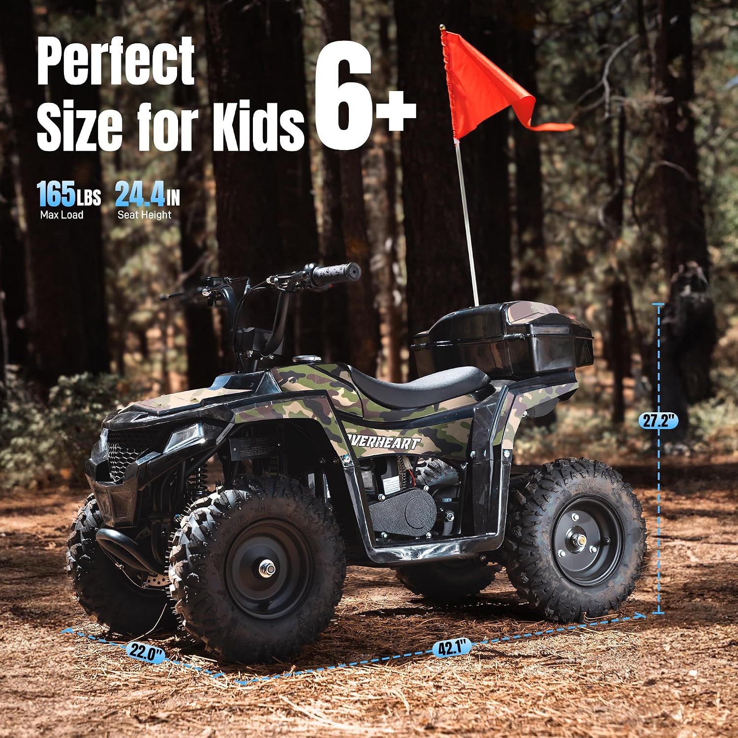40CC 4-Stroke Gas Powered Dirt Bike, 4 Wheeler for Kids Youth Ages 6-13, 15 MPH Off-Road Quad Kids ATV Gas with Storage Box, Dual Spring Suspension (Green Camo)