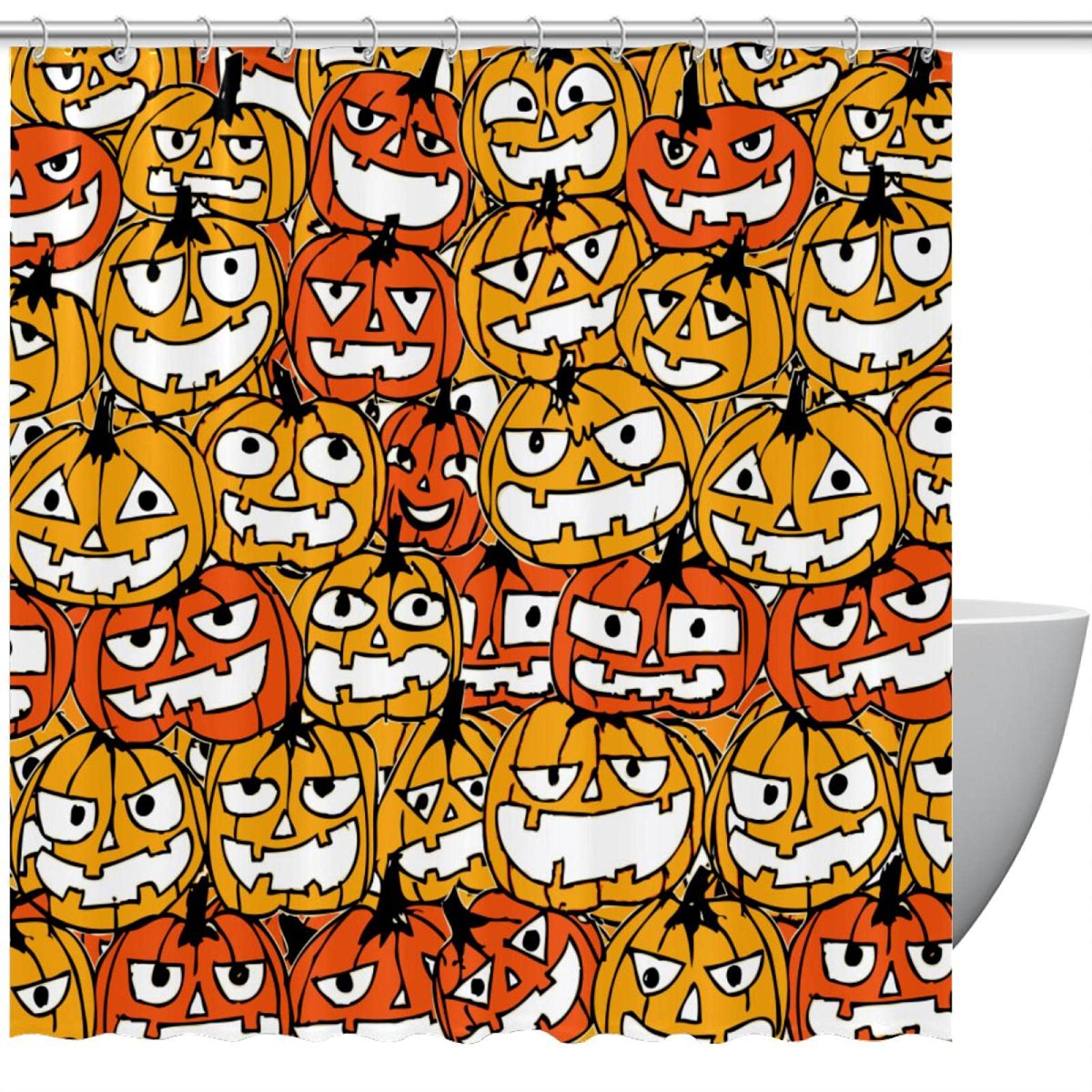 Rideau de douche Halloween citrouille lavable pour éviter les éclaboussures