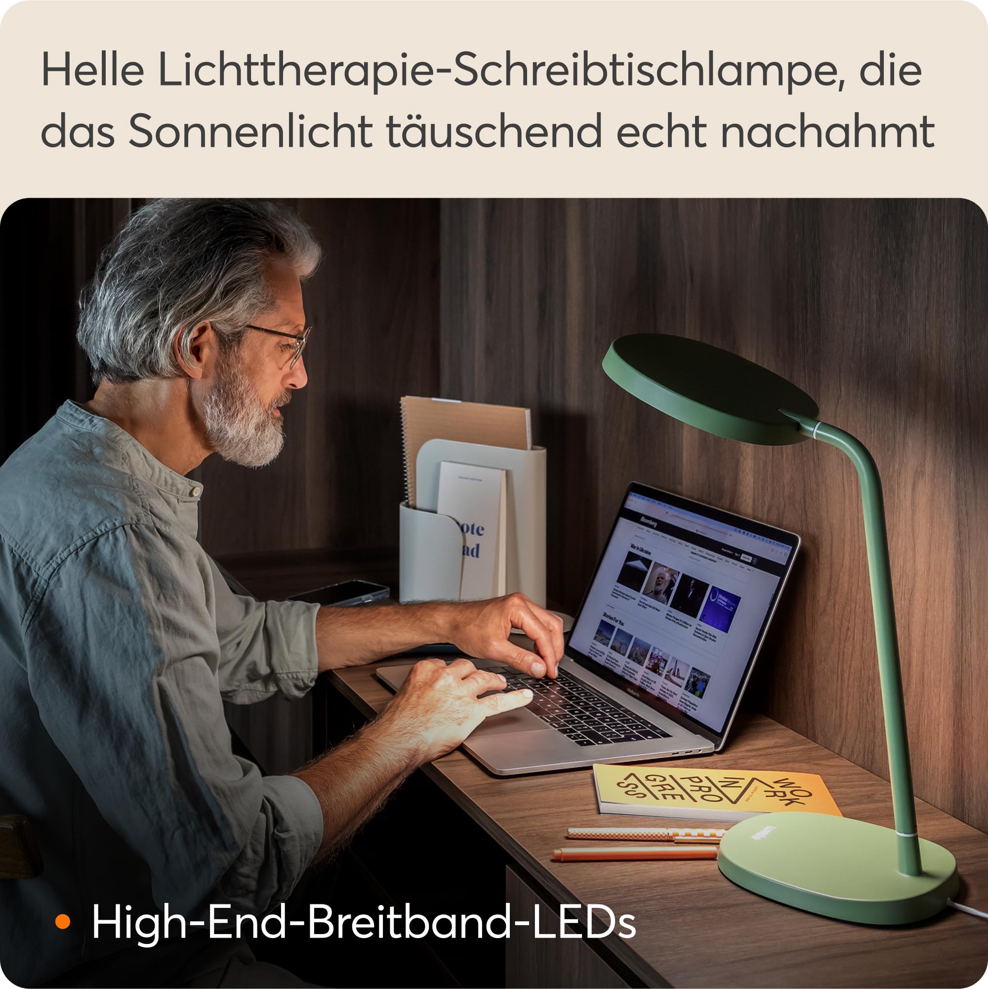 Lumie Task | Hoch verstellbare, helle LED-Lichttherapie-Schreibtischlampe gegen den Winterblues, kristallklare Beleuchtung, maximaler Sehkomfort, verbesserte Stimmung und Energie | Salbeigrün