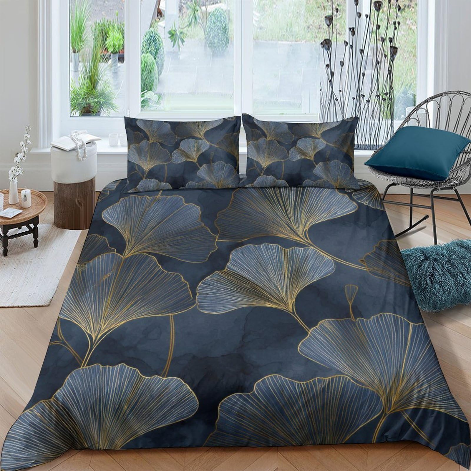 Ctjqhvkz Style-7 3D Printed Ginkgo Leaf Fitted Sheet Microfiber Dark Botanical Bed Cover For Bedroom Guest Room Mattress Protection Single（135X200cm）
