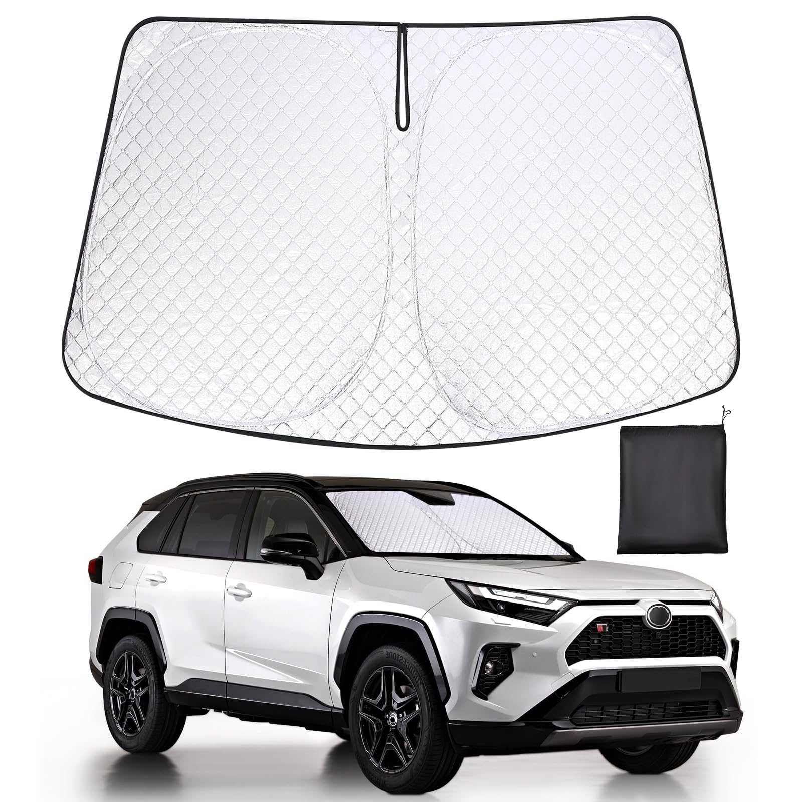 XCBYT Windshield Sun Shade for 2019-2024 RAV4, Upgrade Car Shades for Windshield with 6-Layers Thickened Front Car Sun Shade Blocks UV and Heat, Keep Cooler (Silver)